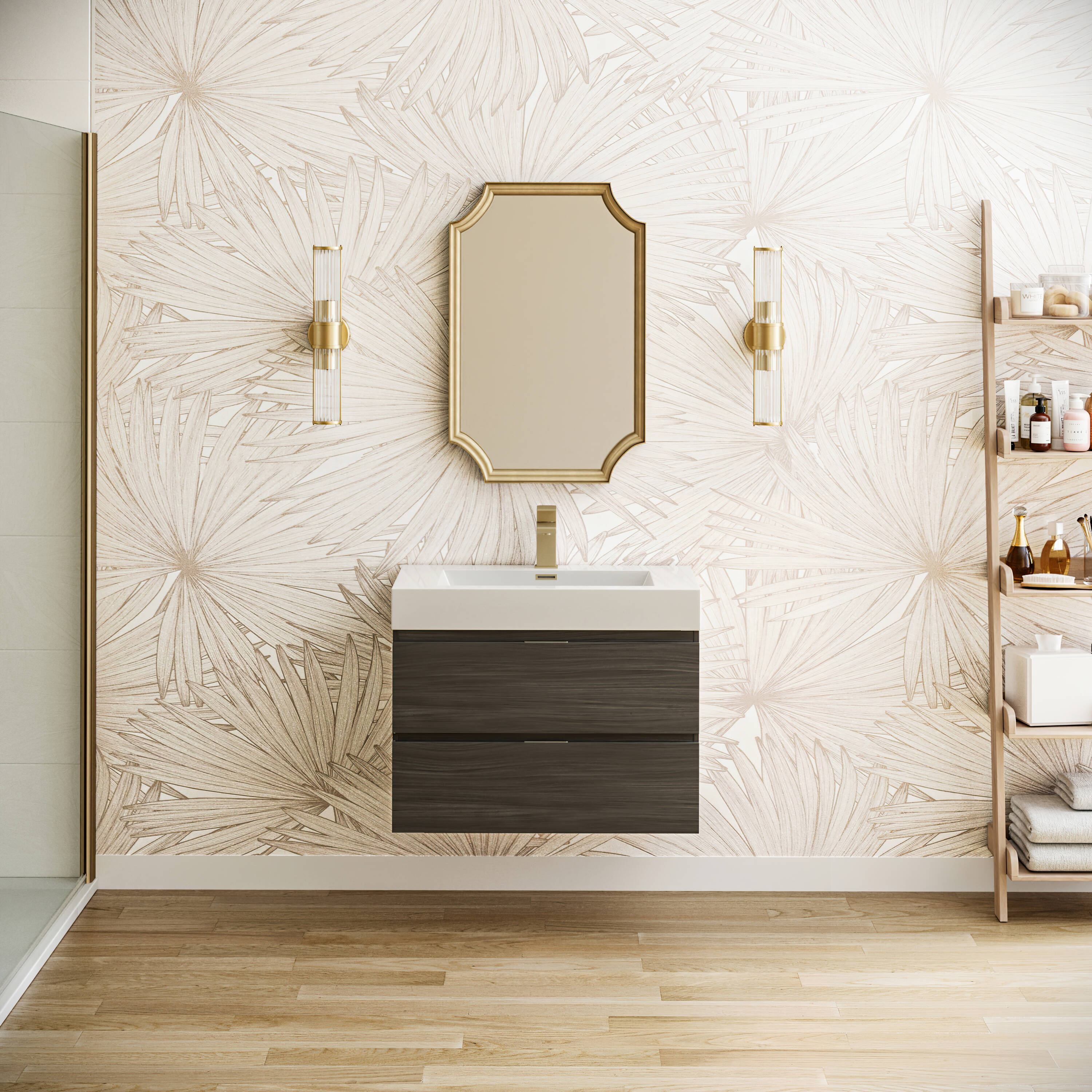 Fresca FCB8330GO-I Valencia 30-in Gray Oak Single sink Floating Bathroom Vanity with White Acrylic Top