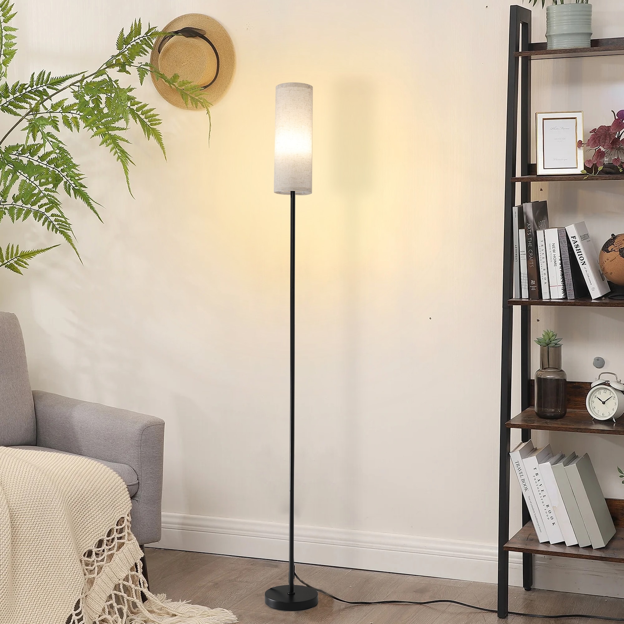 Shinevoy 69 in. Black Standard Cylinder Fabric Shade Floor Lamp with E26 Base and Remote Controlled RGB Bulb