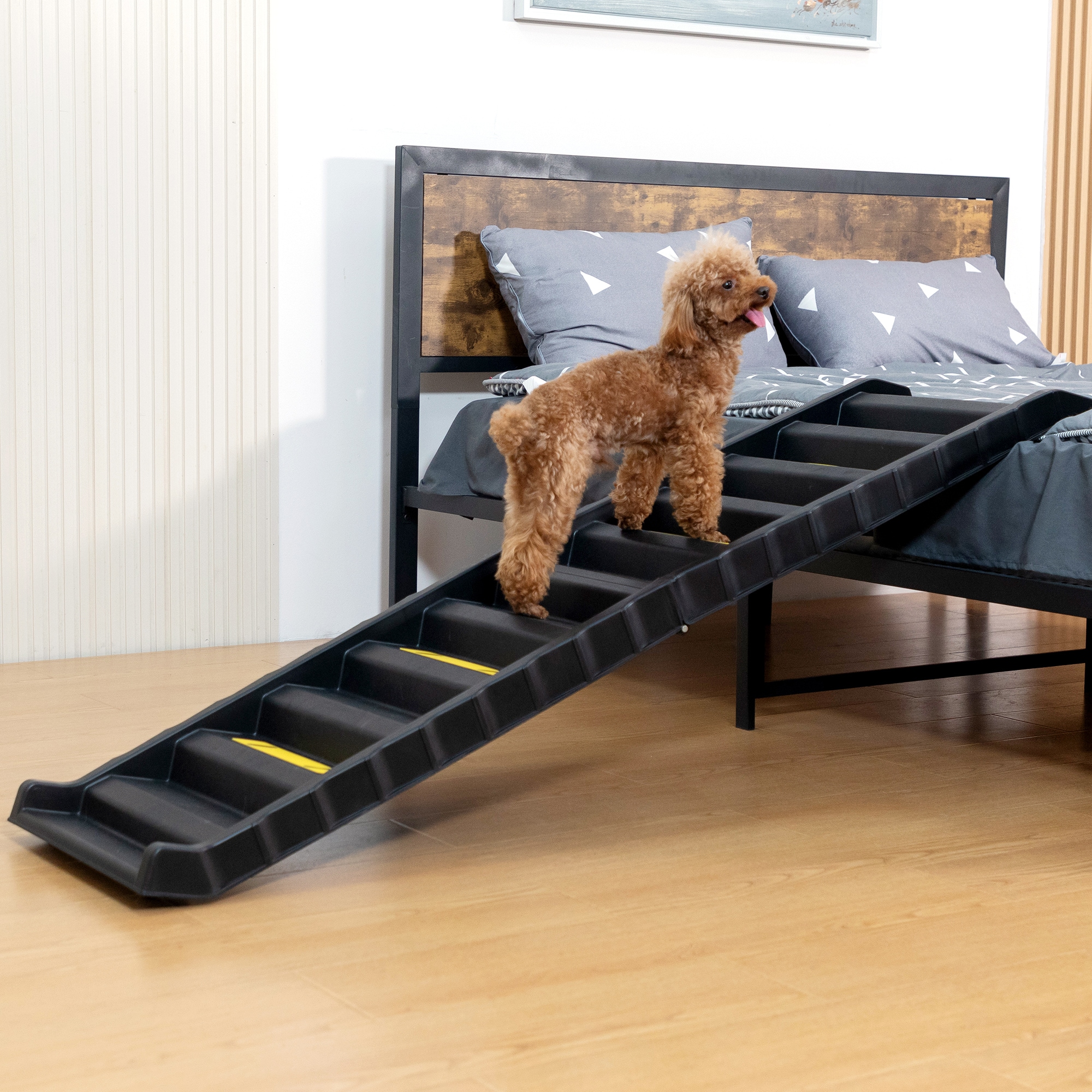 Foldable Black Plastic Pet Ramp with Steps for Cars and Beds
