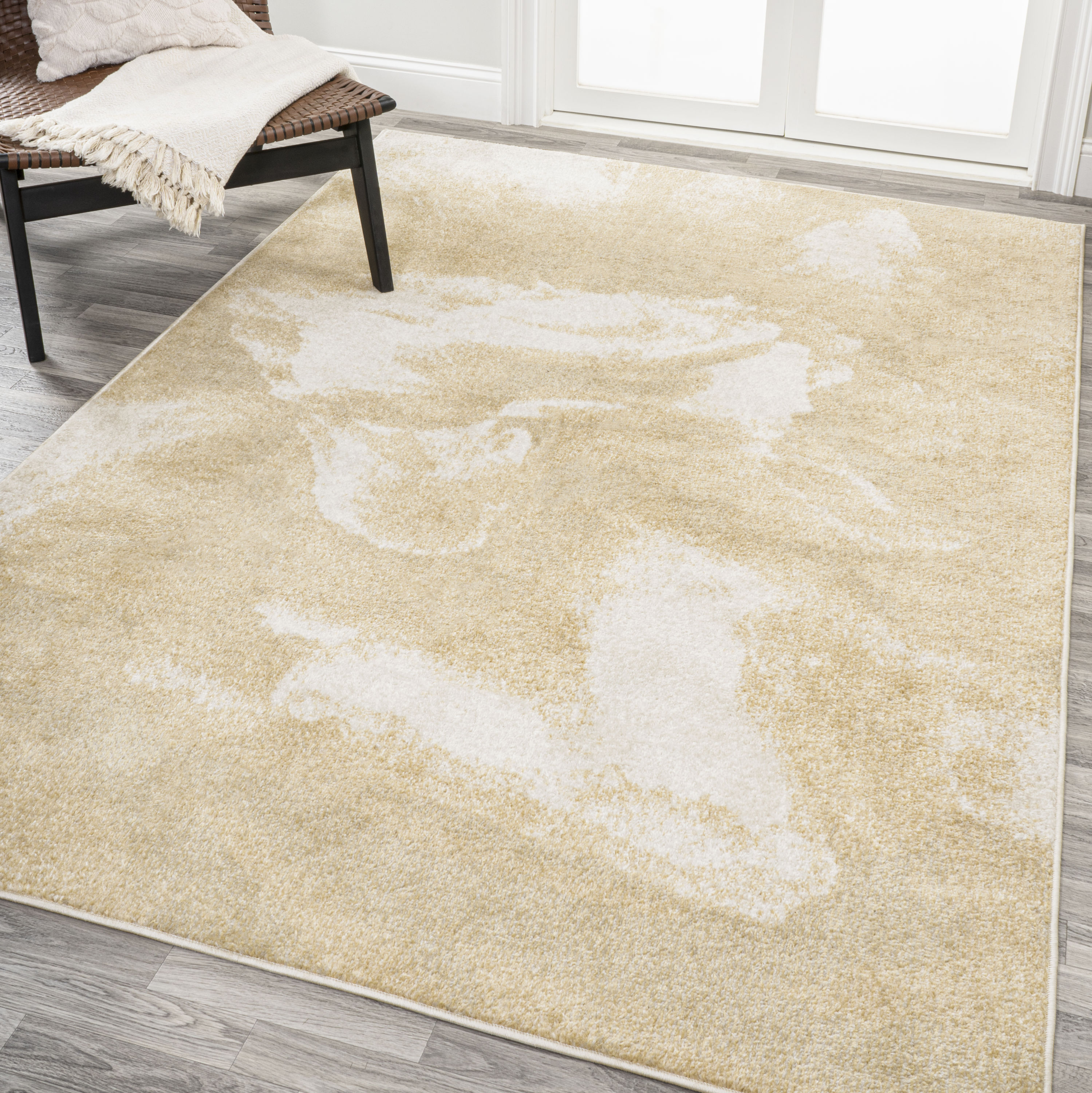 JONATHAN  Y CTP200E-8 Contemporary POP Petalo Abstract Two-Tone Modern 8 x 10 (ft) Loomed Polypropylene Gold/Cream Rectangular Indoor Abstract Coastal Area rug