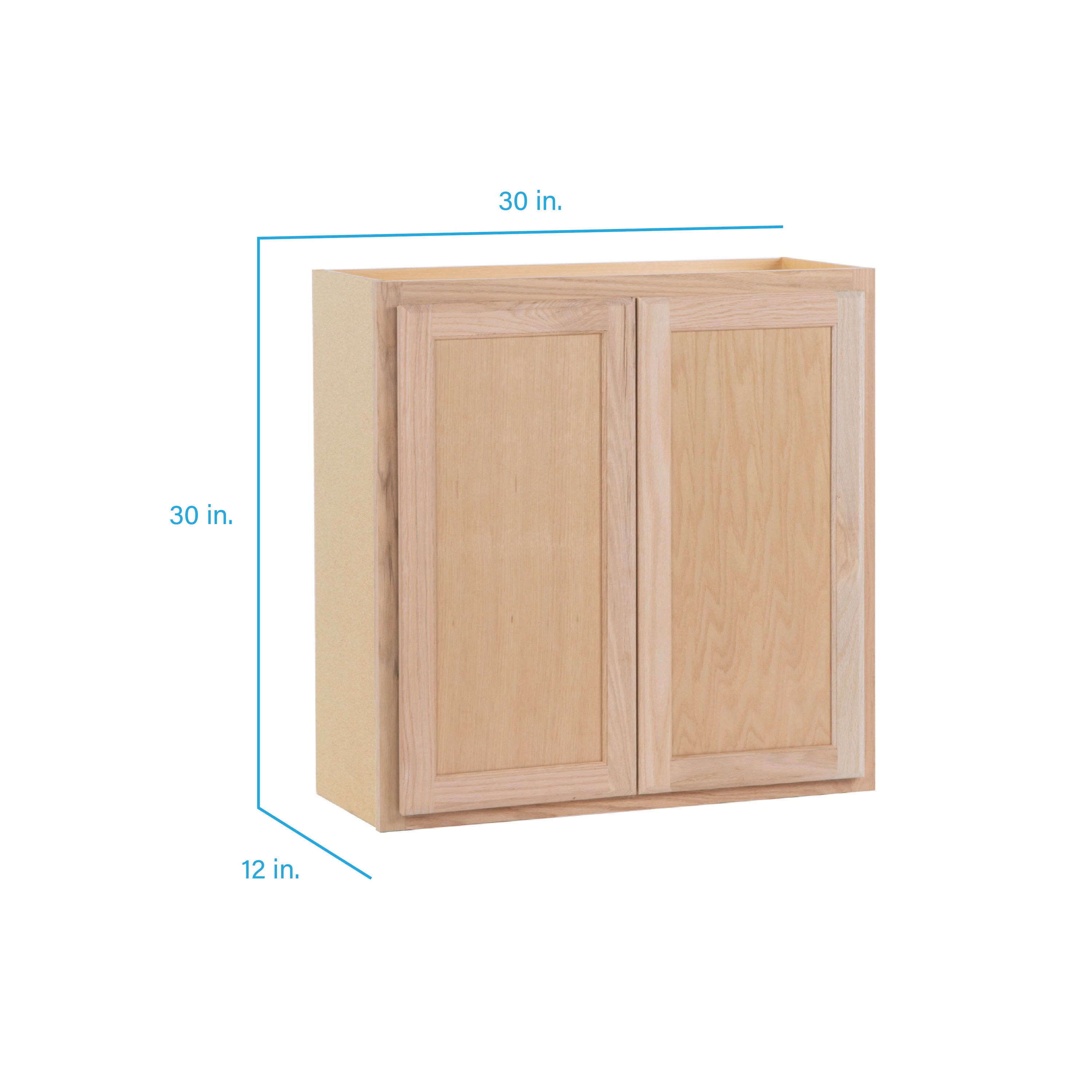 Project Source 30-in W x 30-in H x 12-in D Natural Unfinished Oak Wall Fully Assembled Cabinet (Flat Panel Square Door Style)