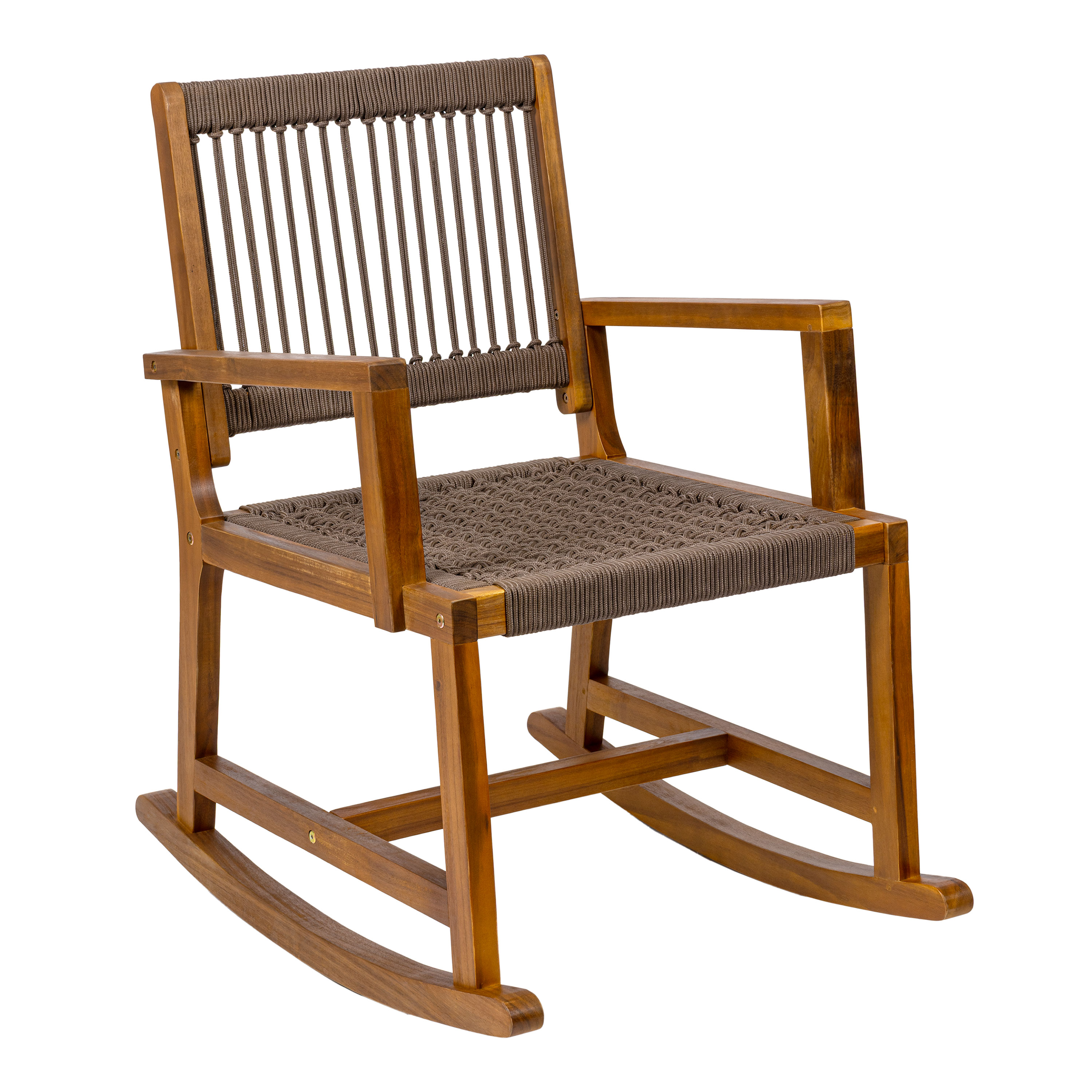 JONATHAN  Y Laguna Coastal Casual 352-LBS Support Acacia Wood and Woven Rope Outdoor Rocking Chair - Brown/Natural