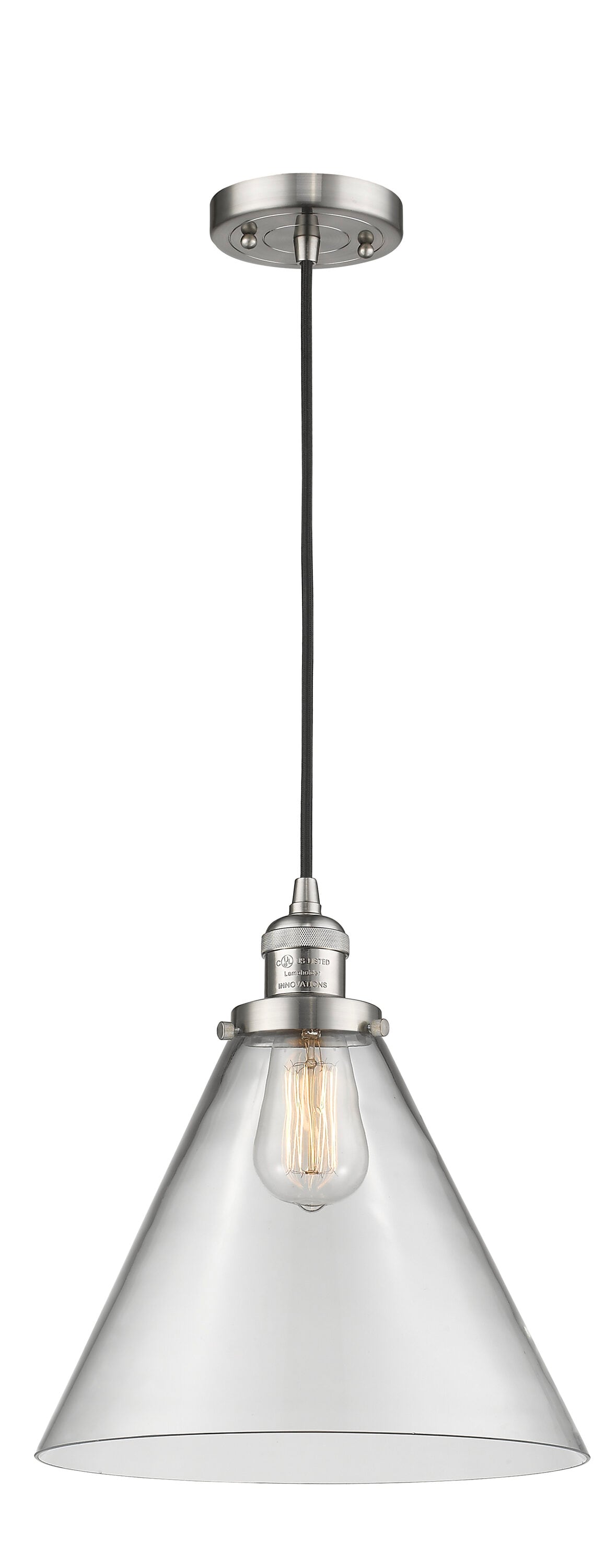Innovations Lighting 201C-SN-G42-L Cone Brushed Satin Nickel Industrial Clear glass Cone Medium Hanging Pendant light