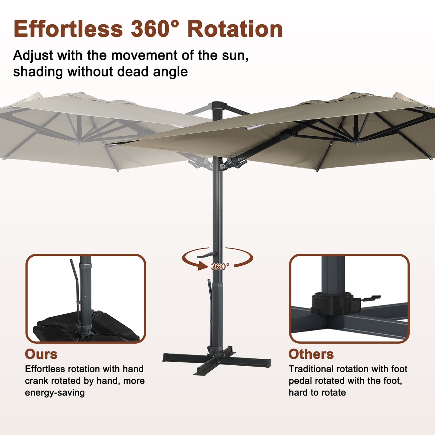 Mondawe 13-ft Aluminum Tan Cantilever Patio Umbrella With Lights And ...