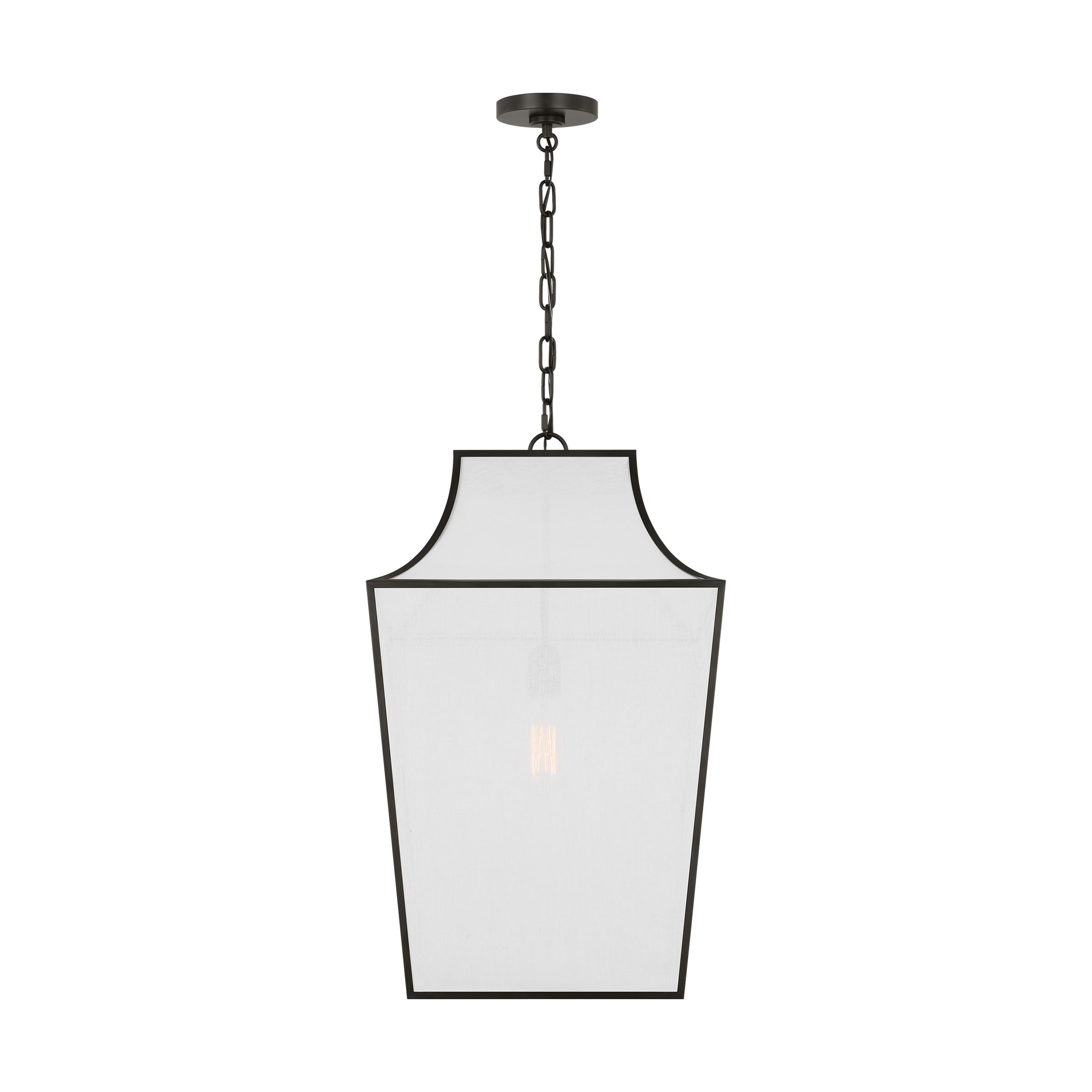 Aged Iron and White Linen Large Pendant Light