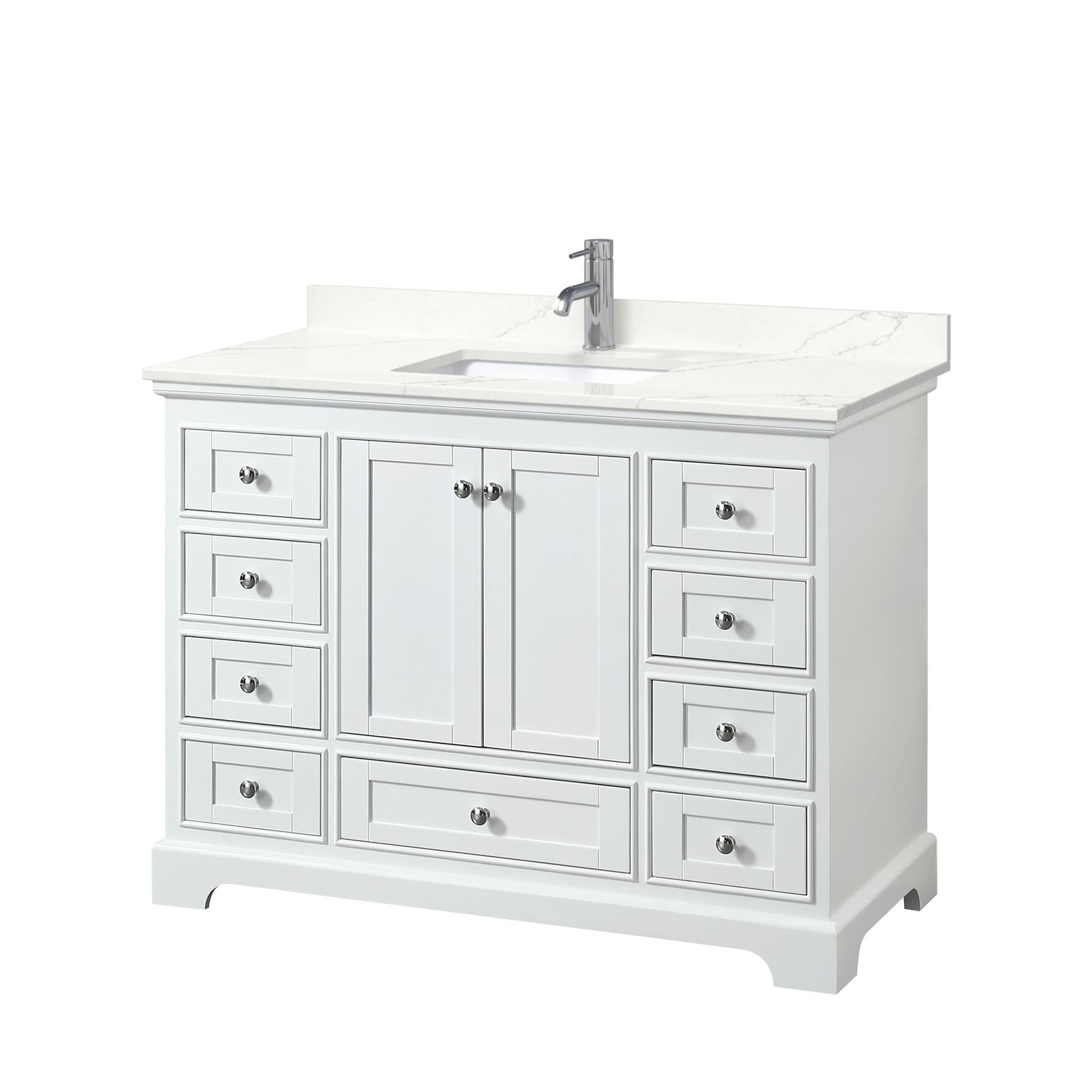 Wyndham Collection WCS202048SWHGTUNSMXX Deborah 48-in White Undermount Single Sink Bathroom Vanity with Giotto Quartz Top