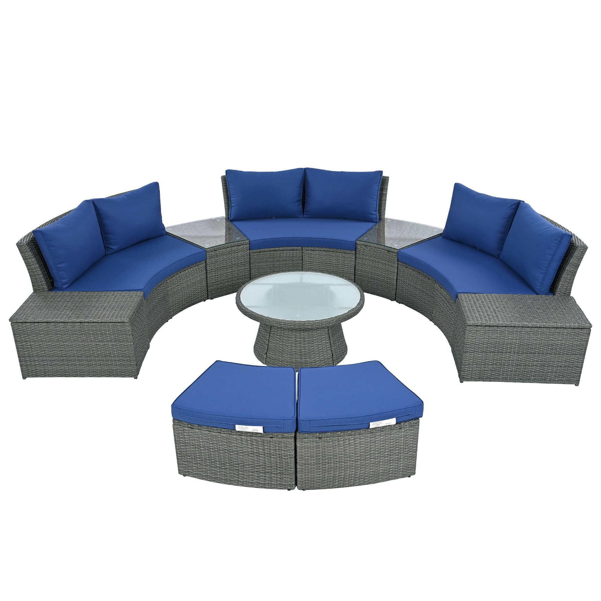 Bybafun YA0100447 10 -Piece Wicker 3 Patio Sofa Conversation Set with Blue Cushions