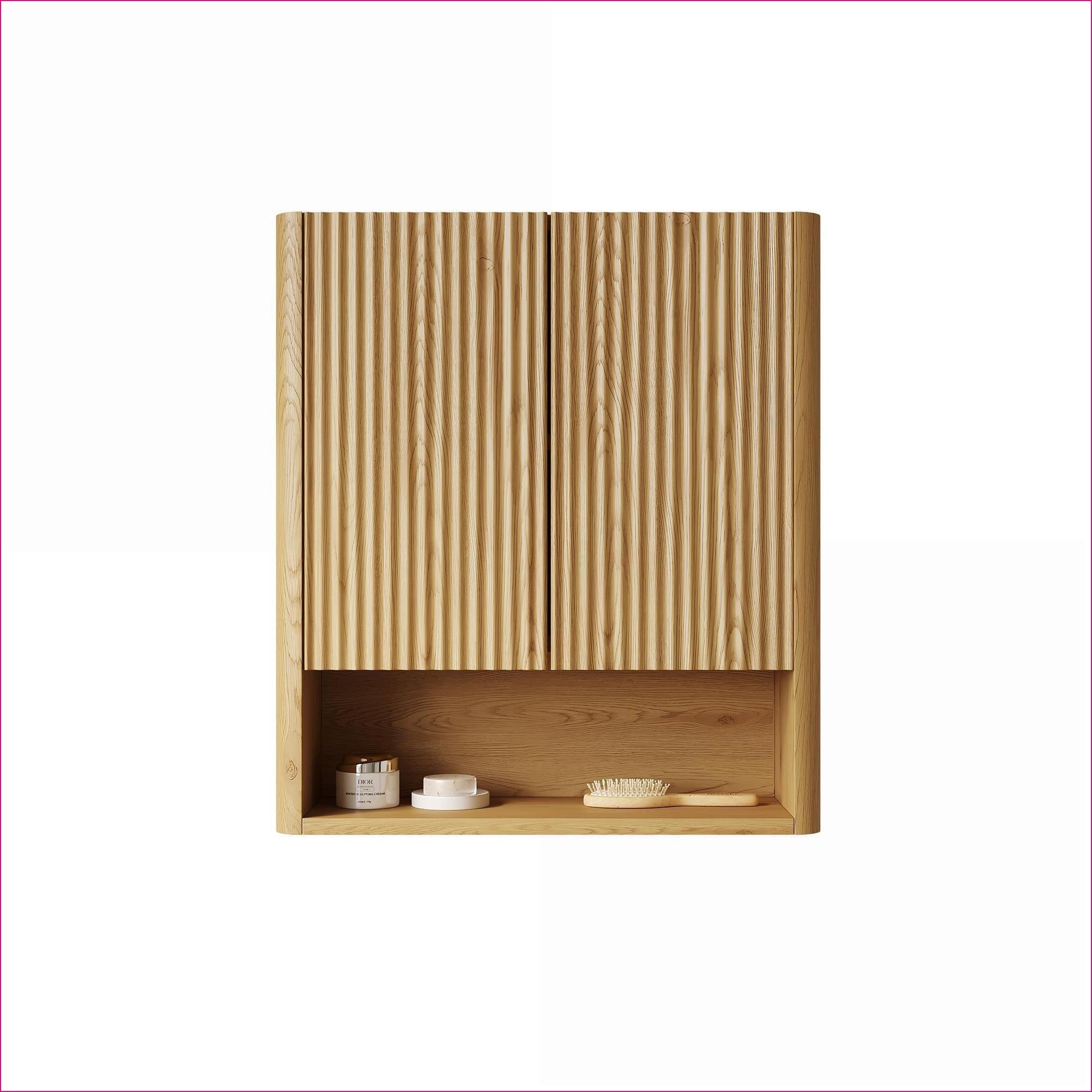 Watnature  26 Inch Wall-Mounted Solid Wood Over-The-Toilet Storage Cabinet Honey Golden Oak Woodgrain with Doors Shelf Open Storage for Bathroom Kitchen Laundry
