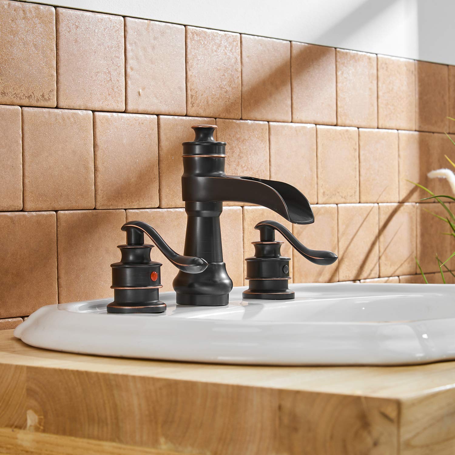 Oil-Rubbed Bronze 8-Inch Waterfall Widespread 2-Handle Bathroom Faucet