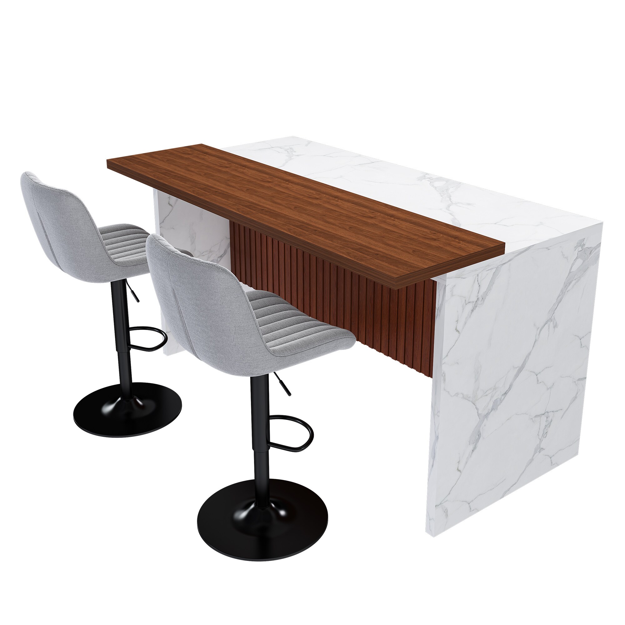 LUXEYARD 63 inch Modern Kitchen Island Set with 2 Gray Bar Stools ...