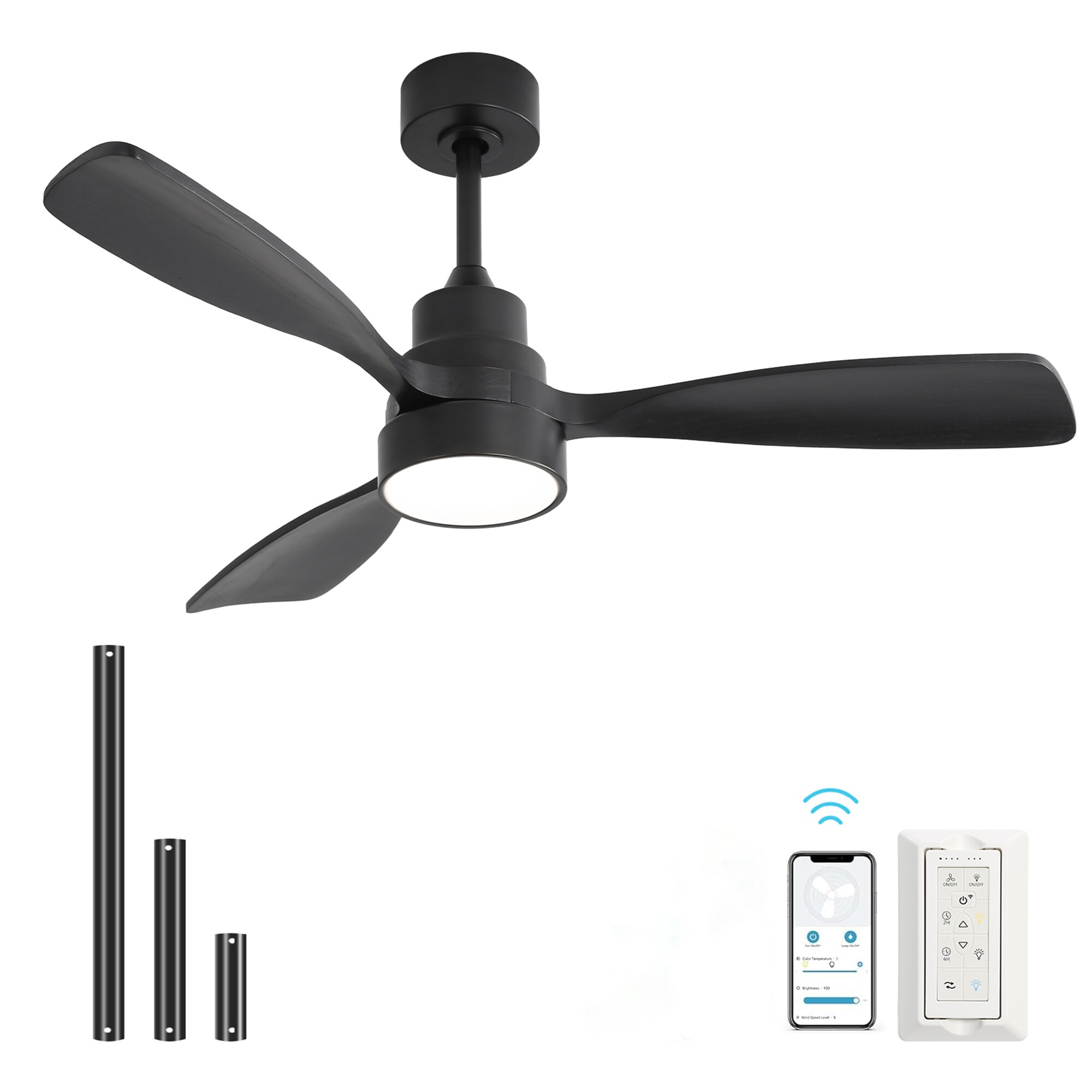SINOFURN SYD130031BK 48-in Color-Changing Integrated LED Outdoor Black with Wood Blades Ceiling Fan With Light - Remote Included ( 3 -Blade )