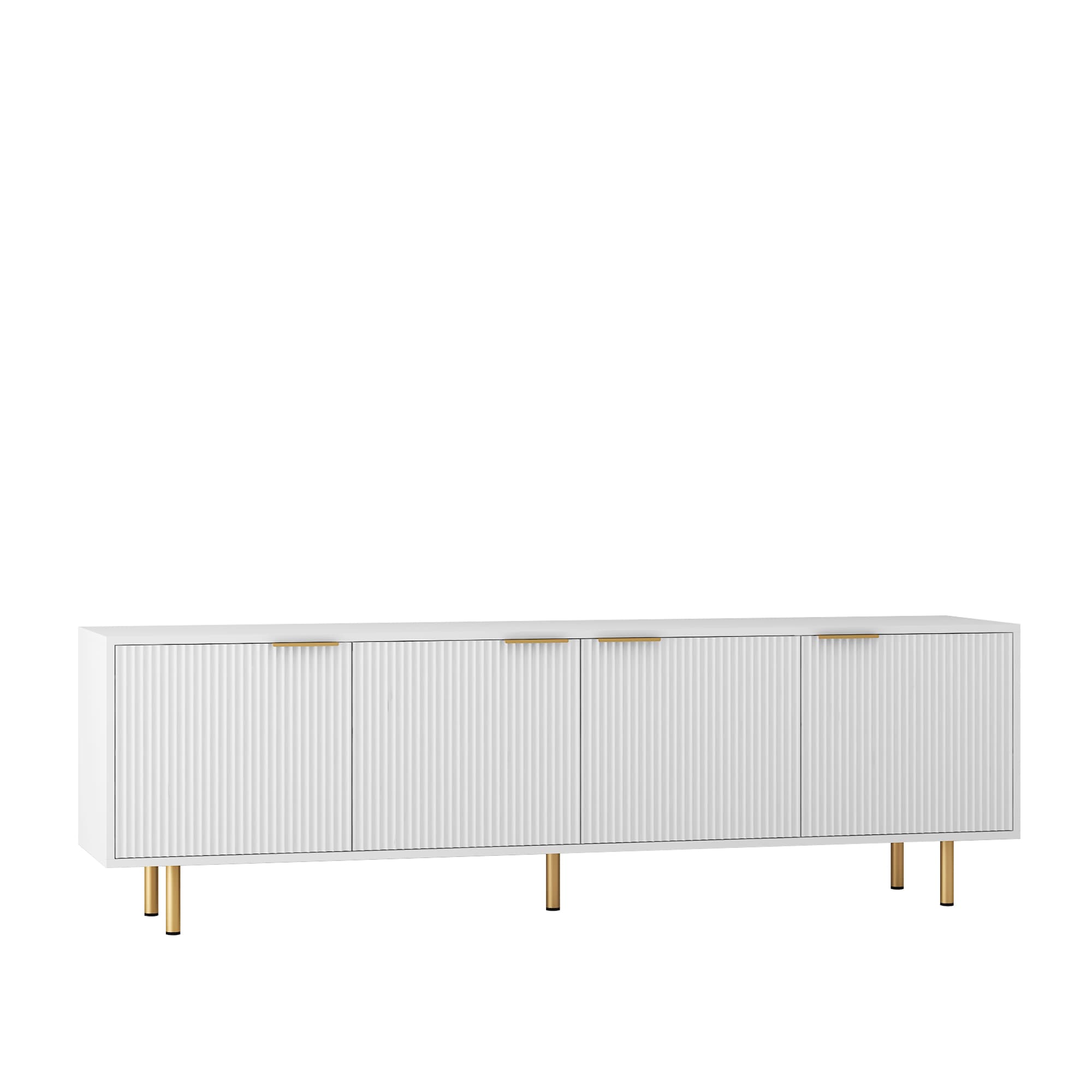 Vynxaria -  White TV Stand Entertainment Center Fits TVs up to 75 in with Fluted Texture 4 Storag...