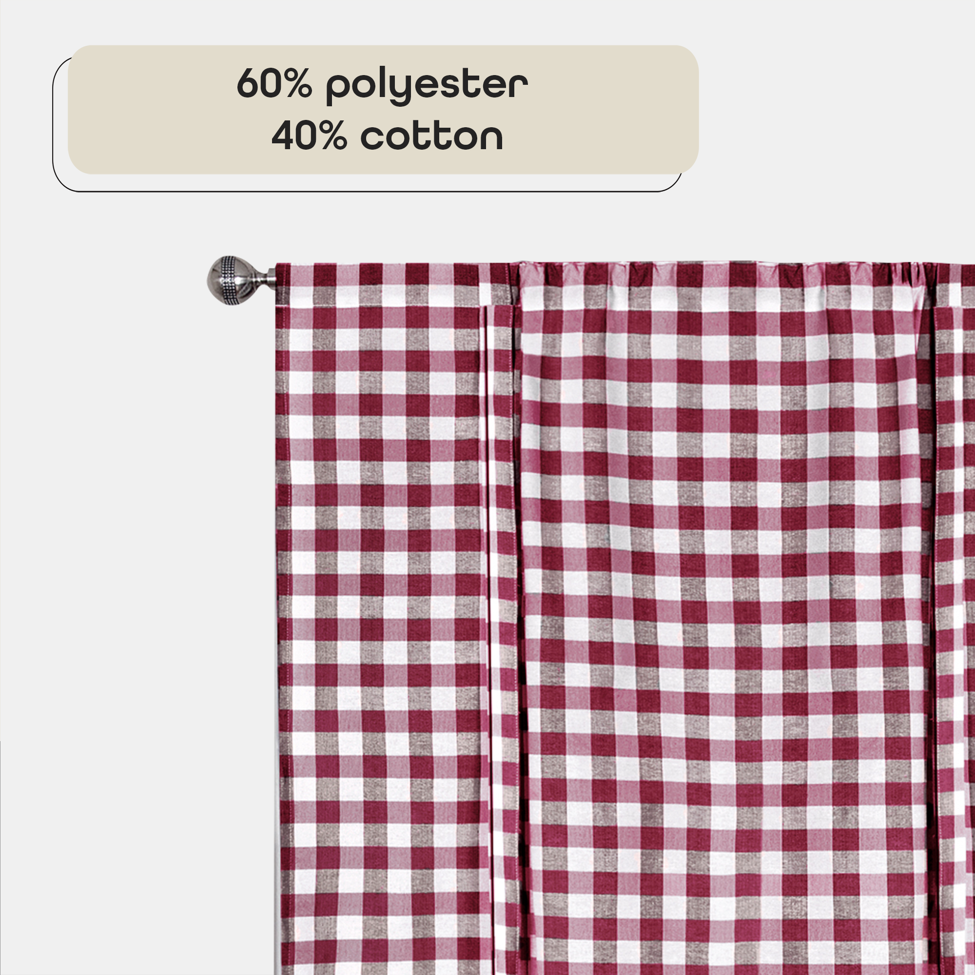 Burgundy and White Cotton Polyester Light Filtering Window Panel