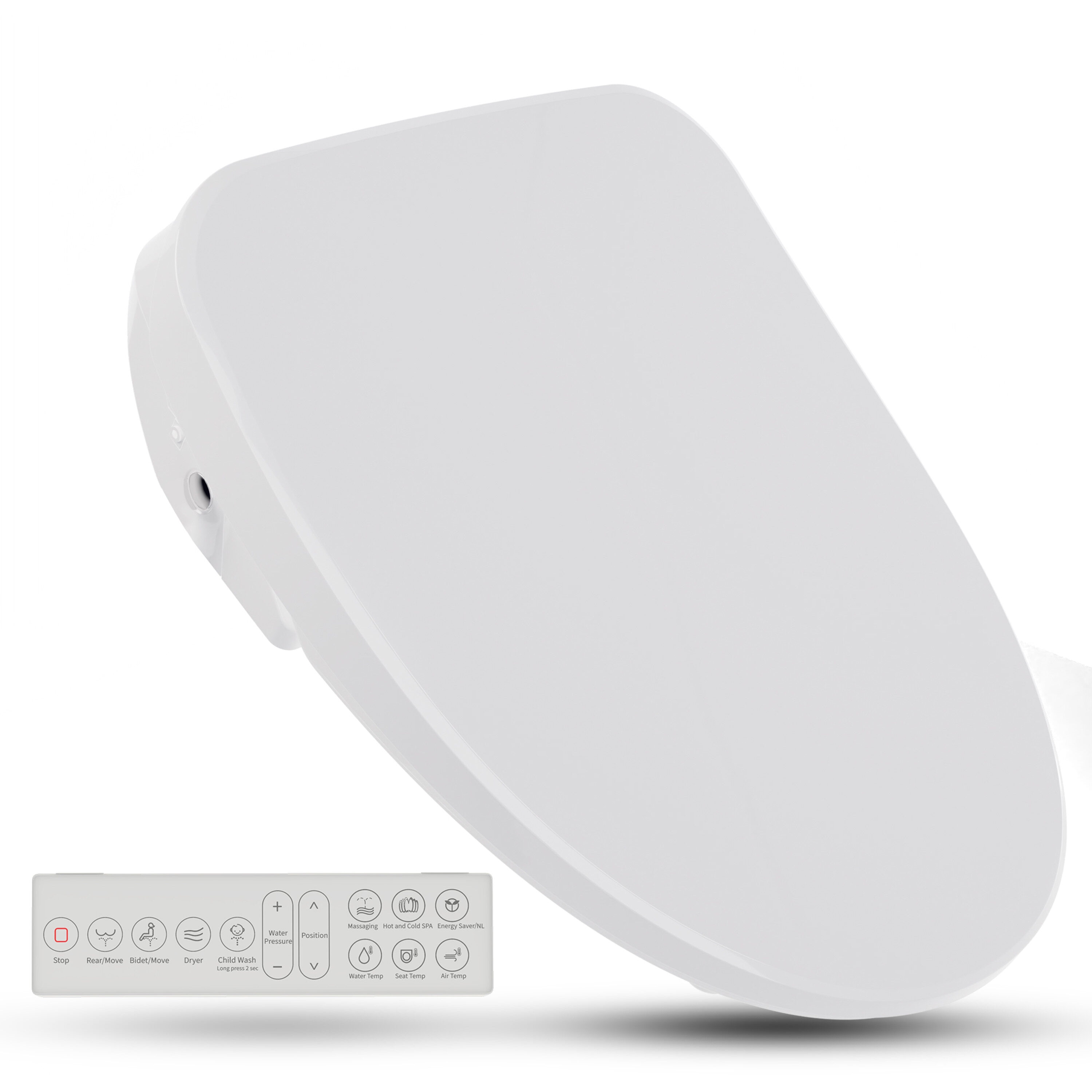ANZZI TL-AZEB101B Plastic White Elongated Smart Soft Close Heated Bidet Toilet Seat