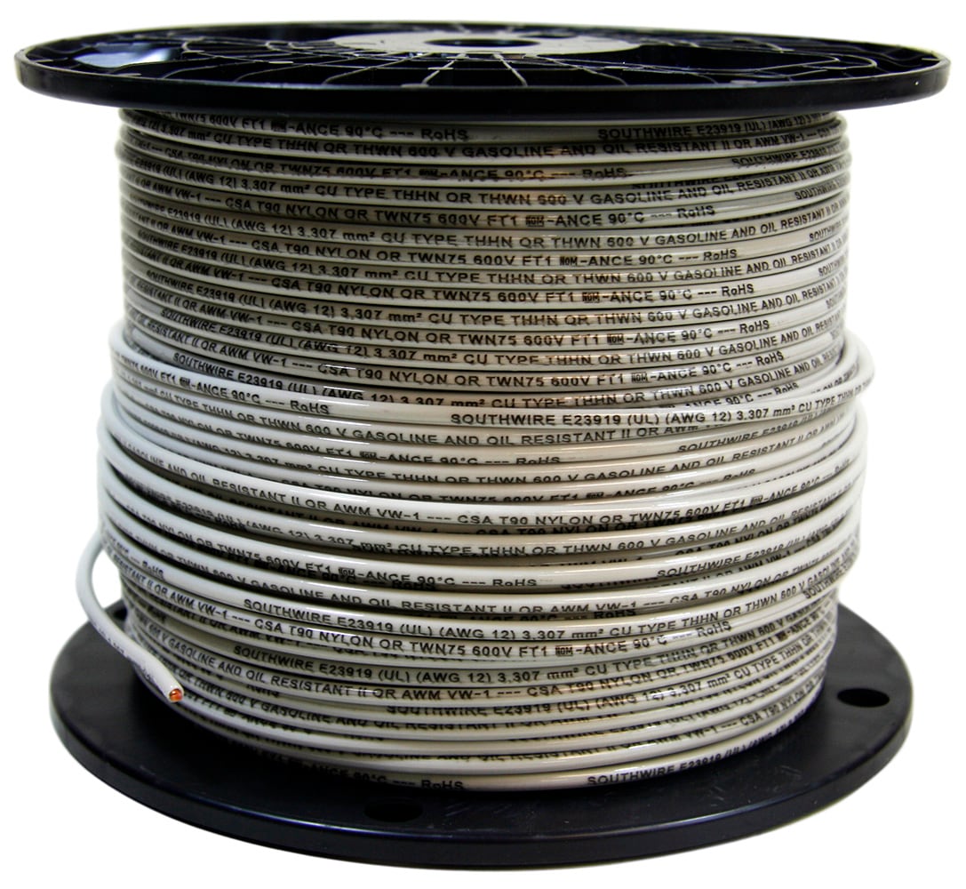 Southwire 500-ft 12-AWG Stranded White Copper Thhn Wire (By-the-roll) in  the TFFN & THHN Wire department at