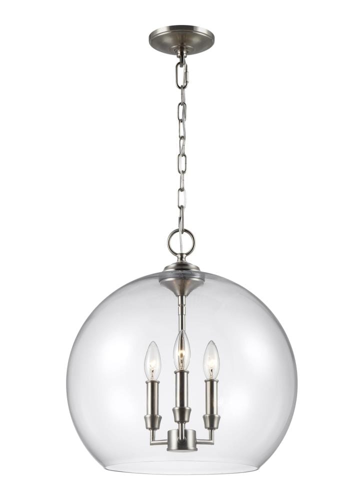 Generation Lighting F3155/3SN Lawler 3 -Light Satin Nickel Traditional Clear glass Bowl Medium Hanging Pendant light