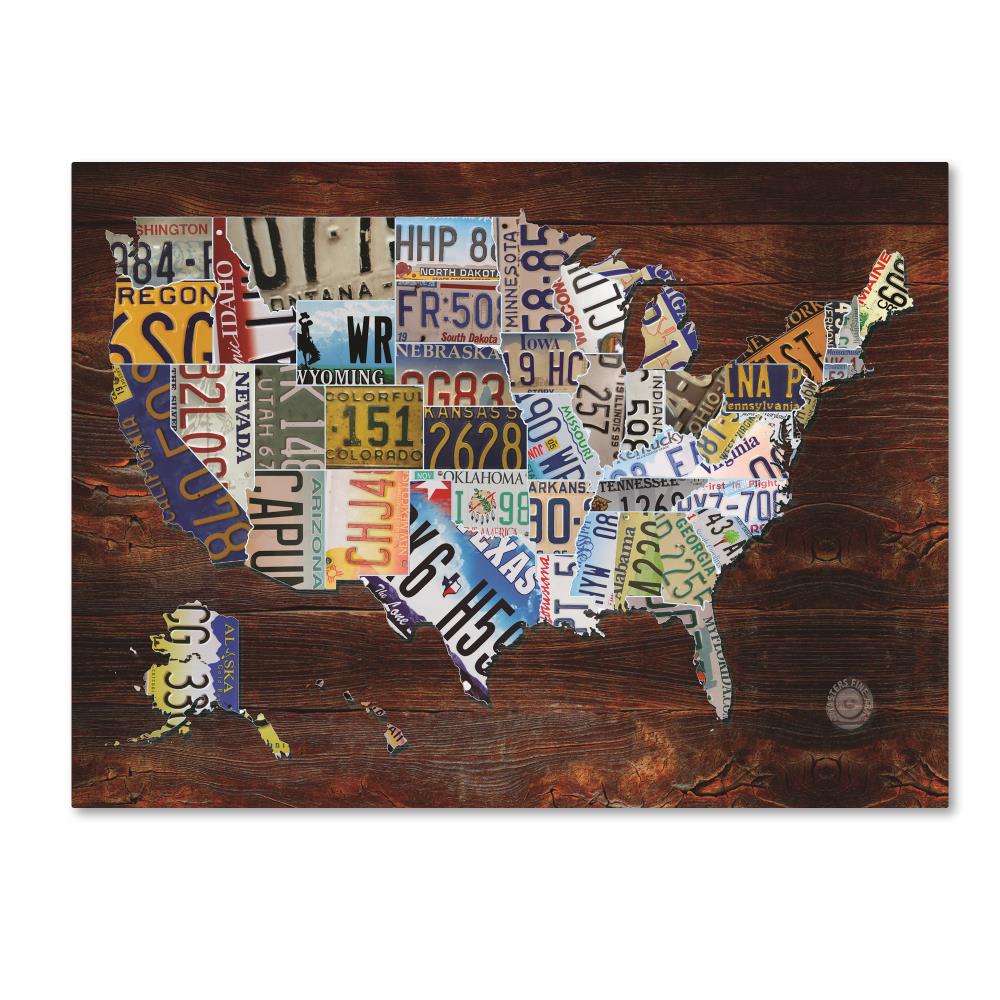 Trademark Fine Art MA00880-C1824GG Masters Fine Art "USA License Plate Map on Wood" 18x24 Canvas Art Artist: Masters Fine Art Multicolor Framed 18-Inches H x 24-Inches W Maps Canvas Print