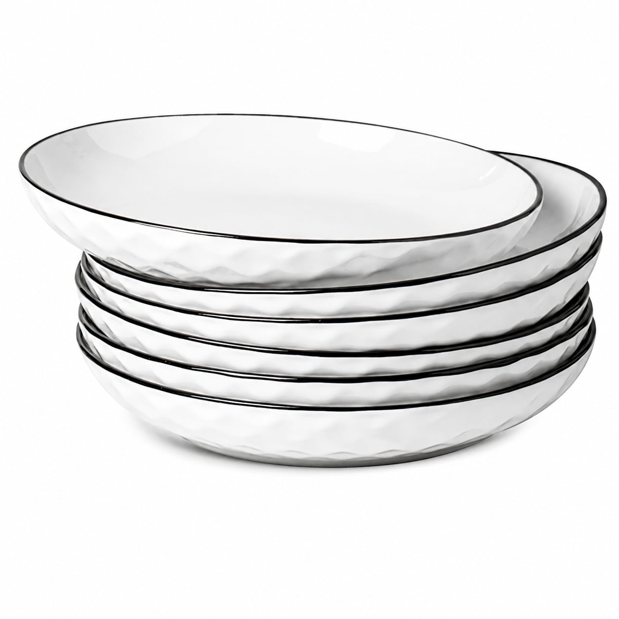 Aoibox  White Ceramic Pasta Bowls Set of 6 24 oz 8 Inch Salad Bowls Diamond Pattern Dishwasher and Microwave Safe