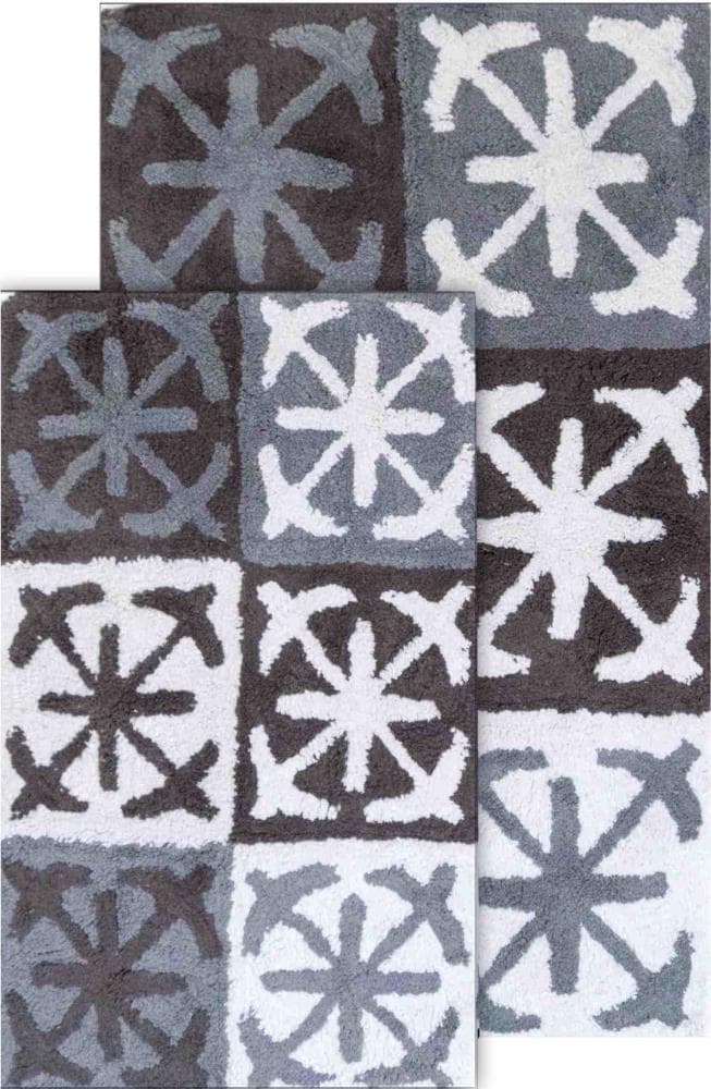 2pc Berkeley Geometric Bath Rug Set Gray/White - Chesapeake