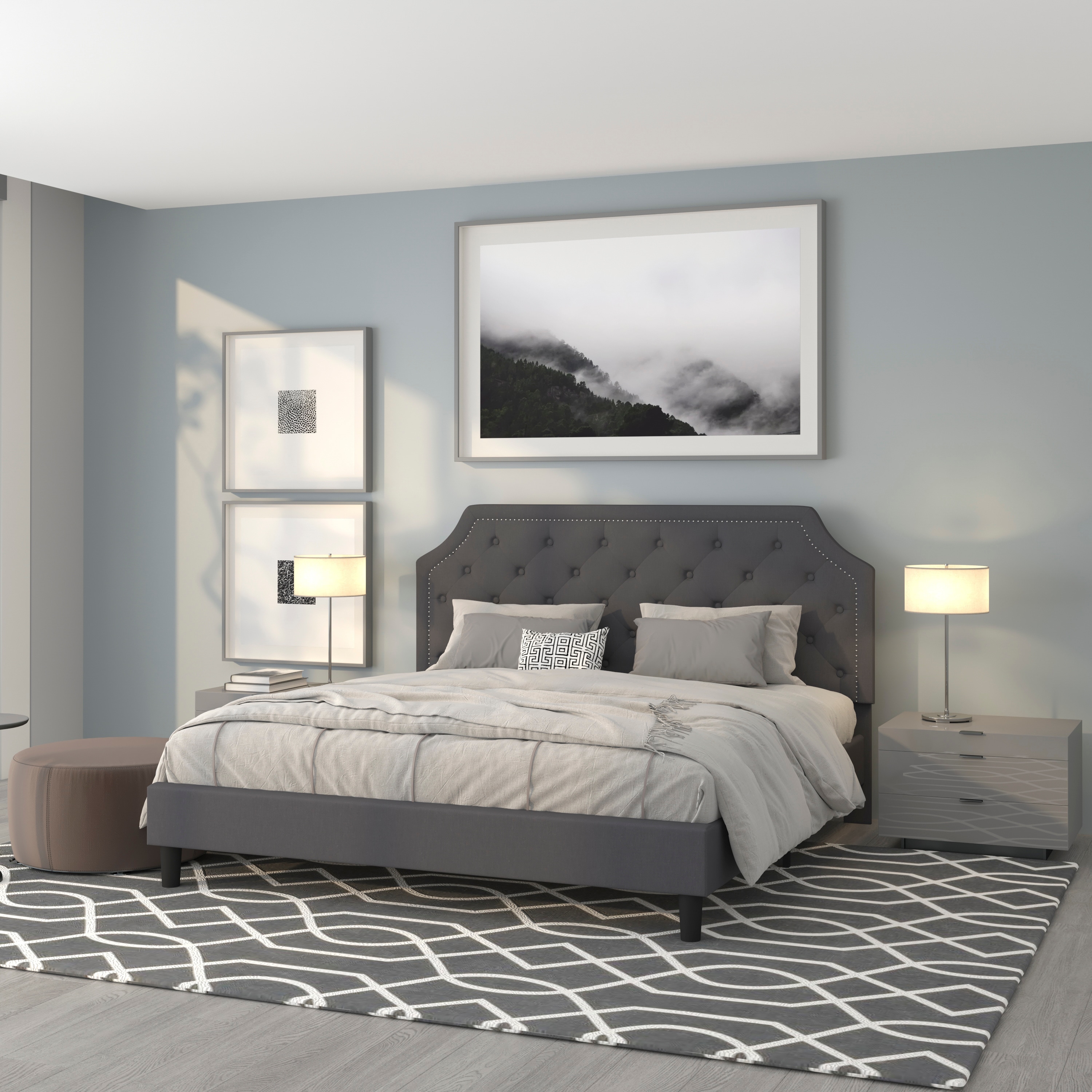 Flash Furniture 889142227199 Brighton Dark Gray King Upholstered Platform Bed