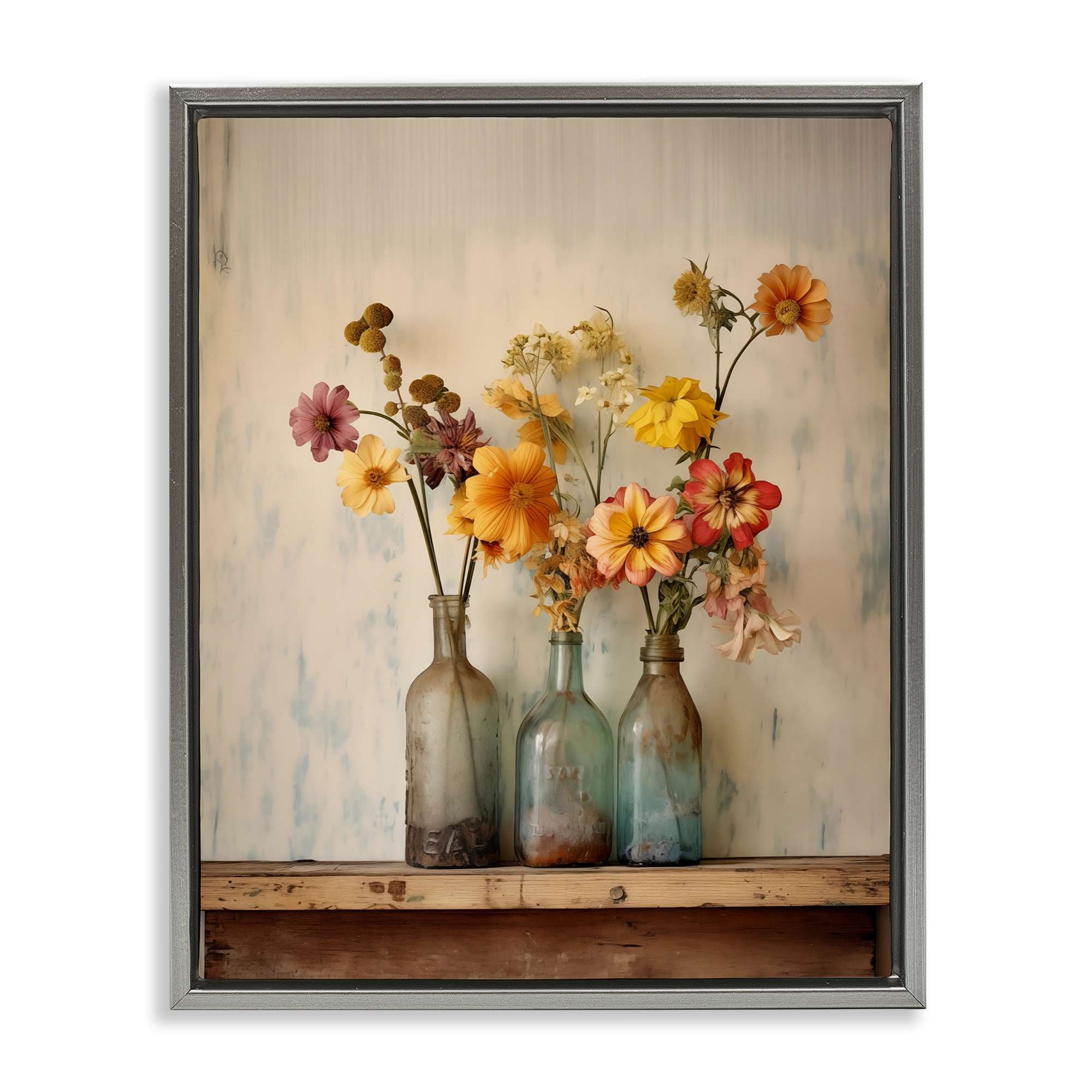 Stupell Industries BT-765-FFL-16X20 Rustic Spring Flowers Shelf Floating Frame design by Arlington Prints