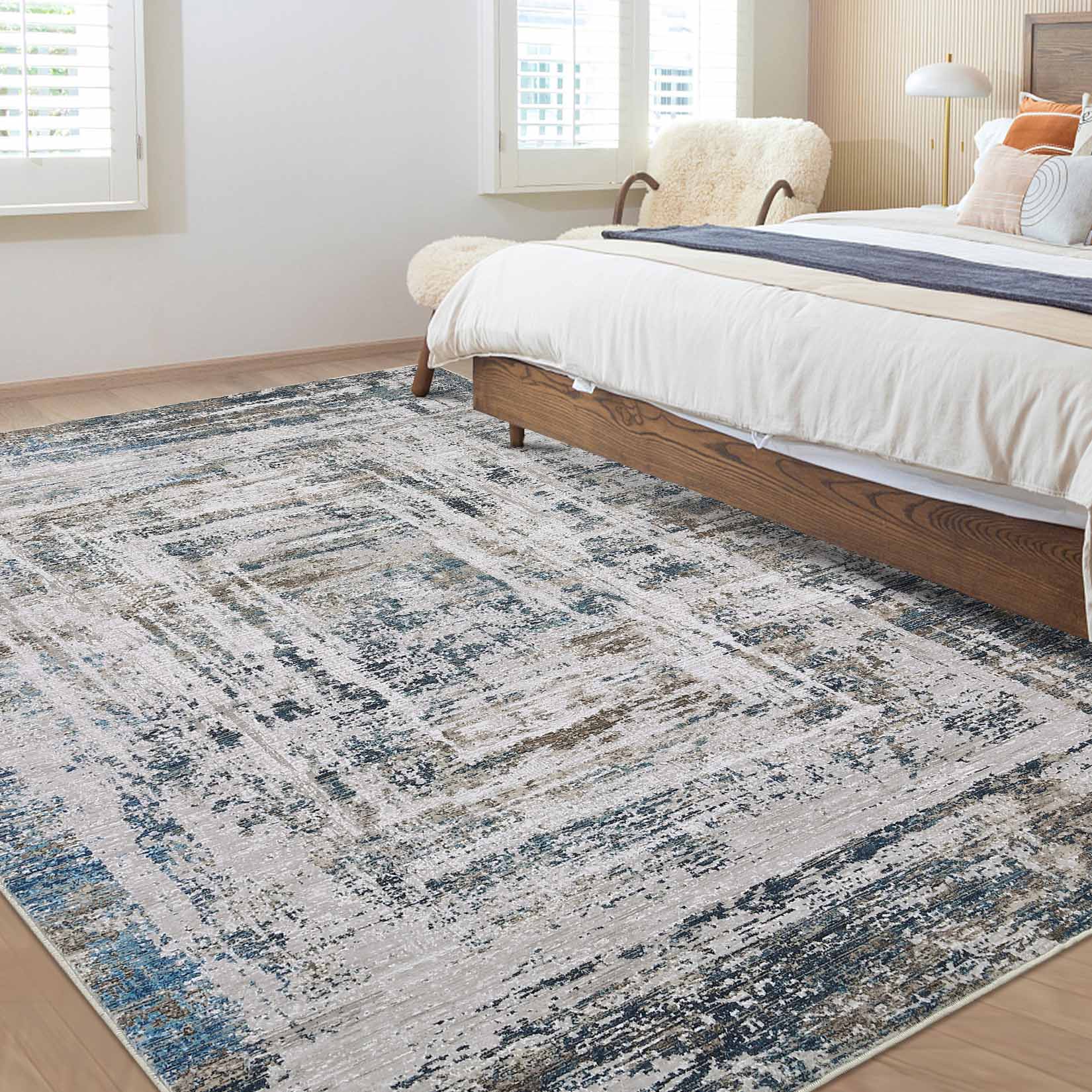 Garvee YXY-LO-PHO-16LR8JEW 5 x 7 (ft) Loomed Blue Rectangular Indoor Geometric Mid-Century Modern Machine washable Area rug