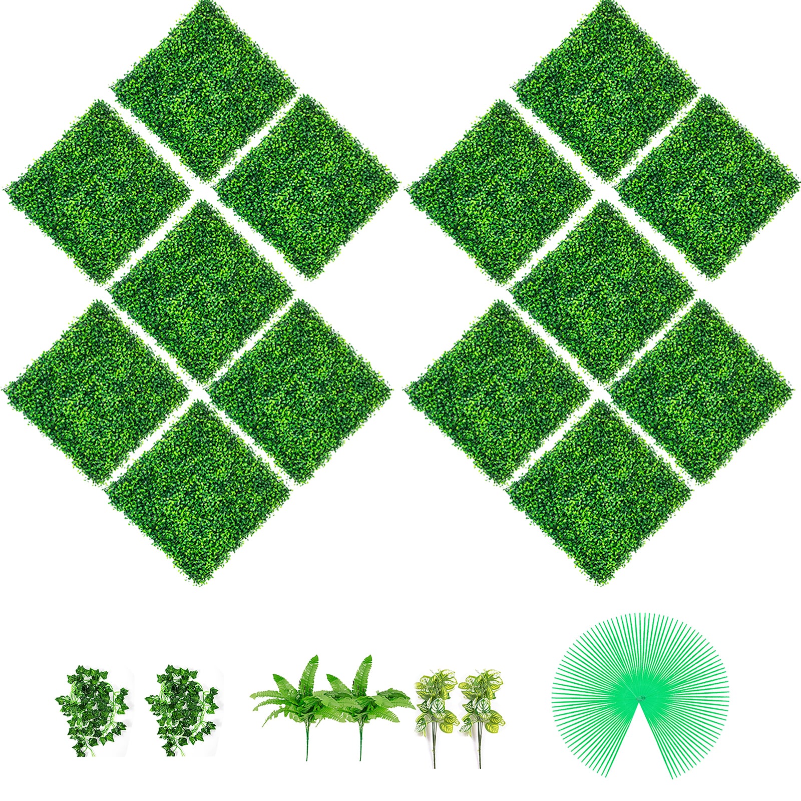 Green Artificial Boxwood Hedge Panels with Lights, 21"