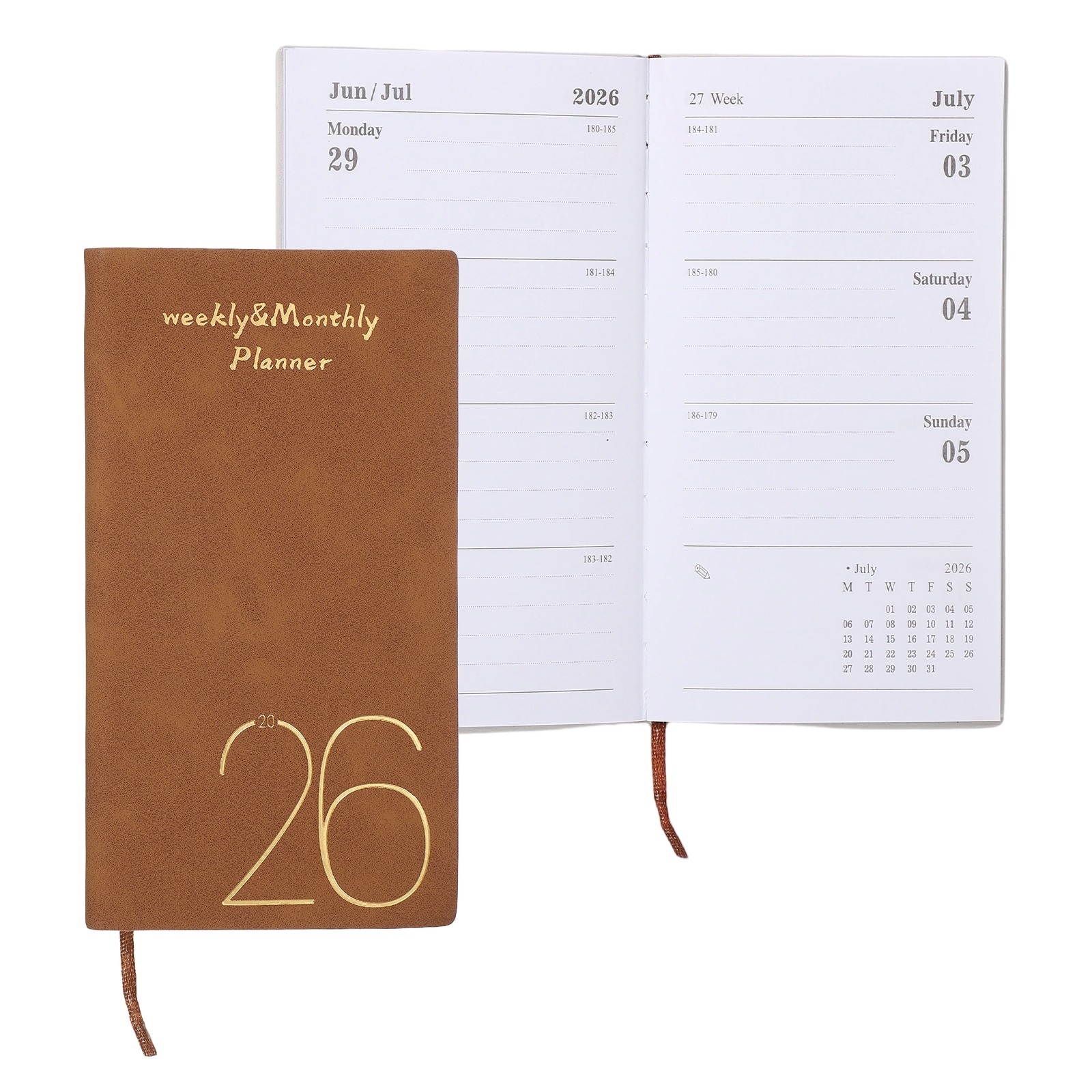 PATIKIL 2026 Daily Planner Notebook A6 64 Sheets Undated to Do List Daily Weekly Monthly Goals Tracker Pocket Notebook for Office Home Study Work Time Management Fitness Habit Brown