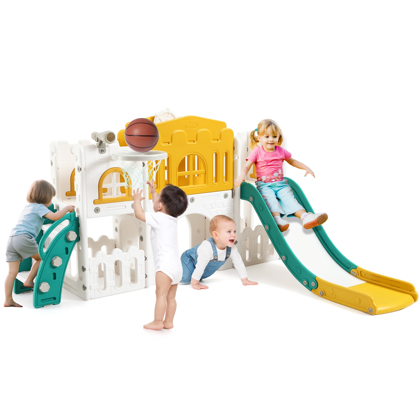 Garvee 8-in-1 Toddler Slide and Climber Playset with Basketball Hoop Indoor Outdoor Activity Gym for Kids