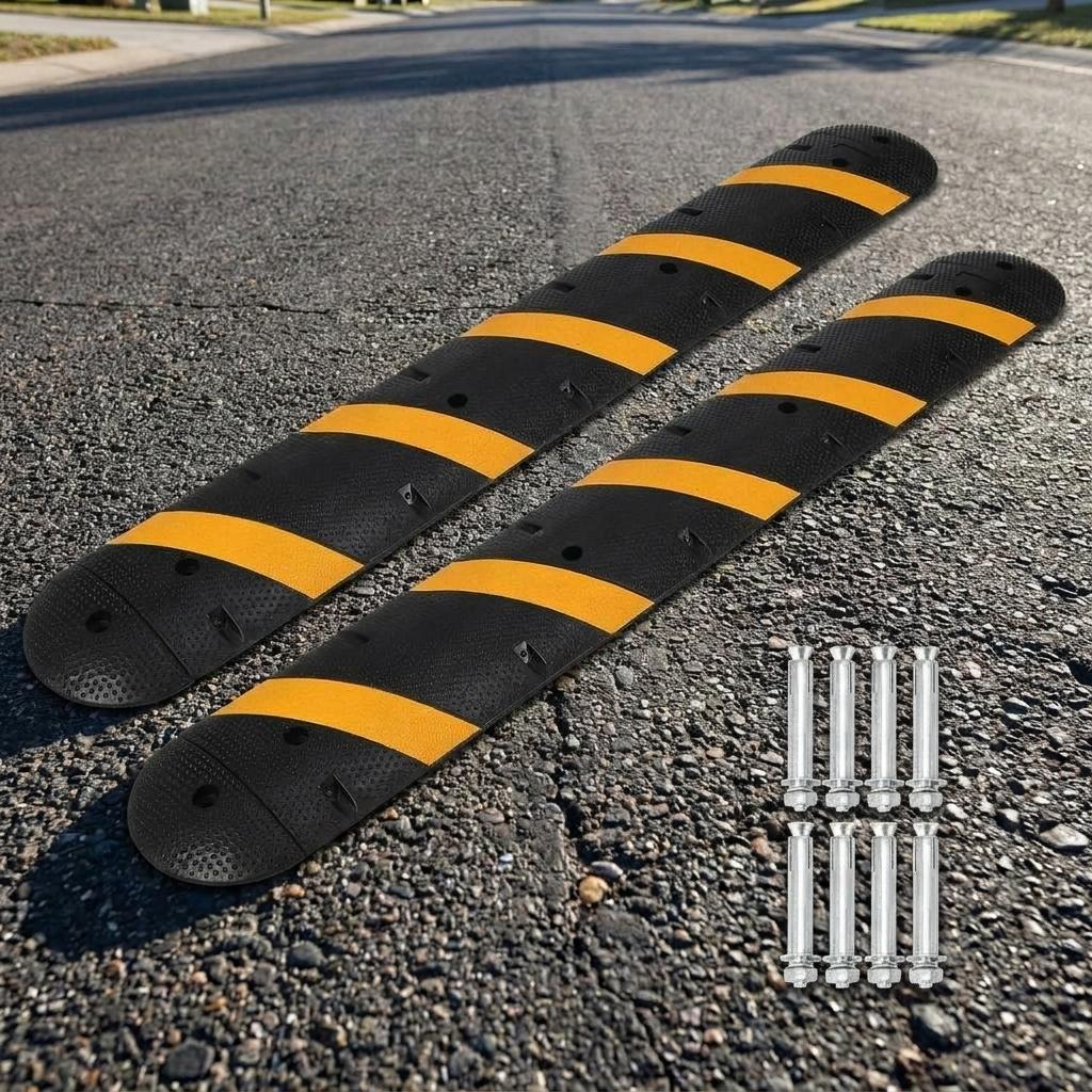 Garvee 2 PCS 6FT Rubber Speed Bump 25000 Lbs Capacity 2 Channel Cable Protector Ramp Heavy Duty for Driveway Asphalt Concrete Gravel