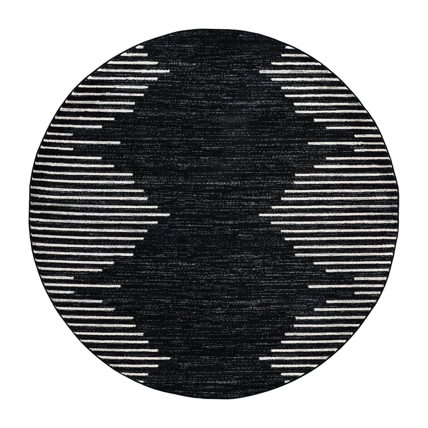 World Rug Gallery 385BLACK6RND 7 x 7 (ft) Loomed Polypropylene Black Round Indoor Stripe Bohemian/Eclectic Area rug