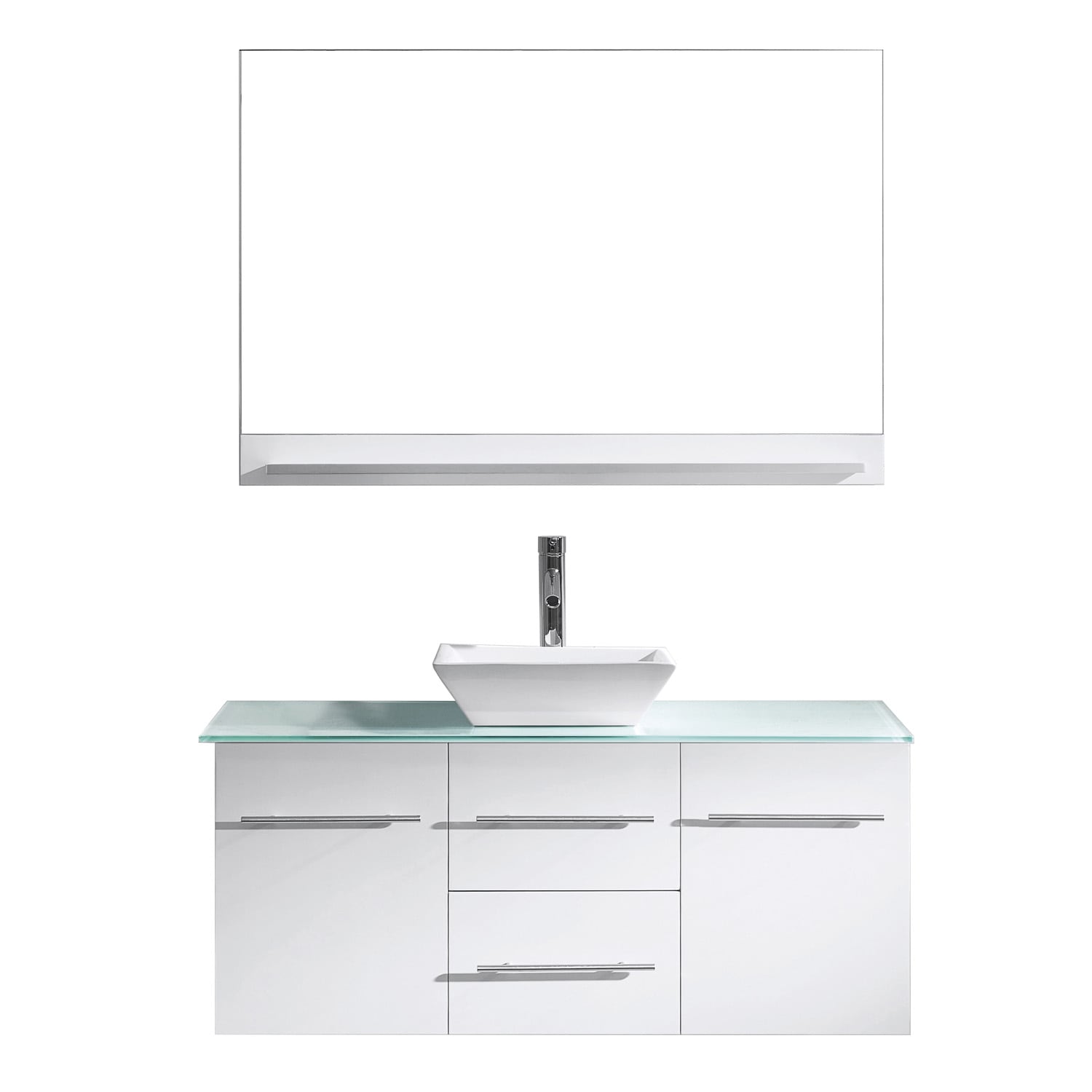 Virtu USA MS-420-G-WH-001 Marsala 48-in White Single Sink Floating Bathroom Vanity with Clear Tempered Glass Top (Mirror and Faucet Included)