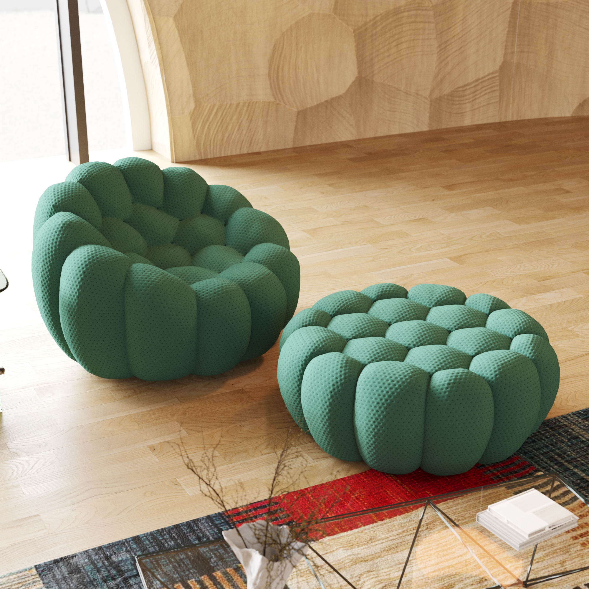 BuotiqHom DH-SF14-133GN Casual 2 -Piece Polyester/Polyester blend Green Living Room Set