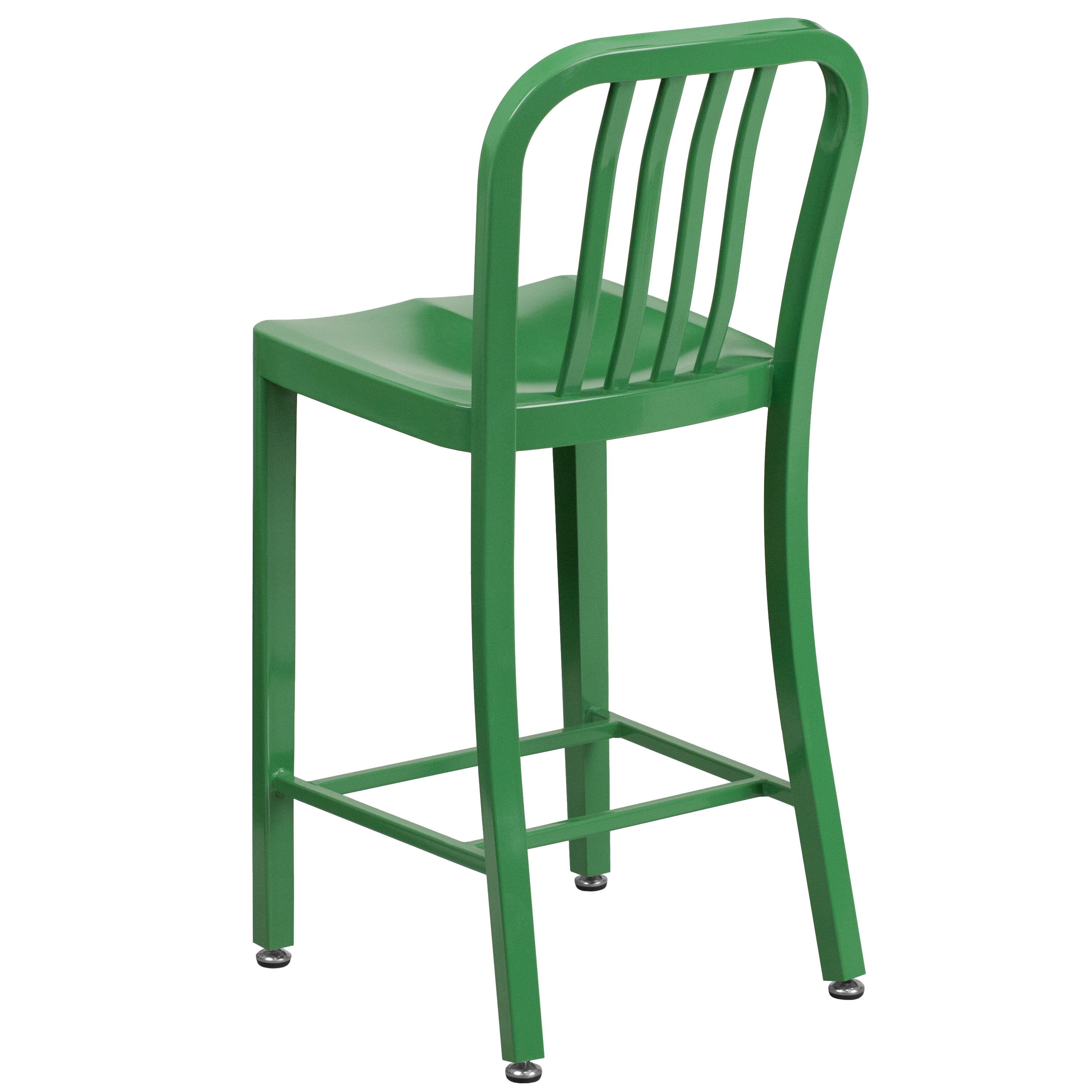 Green Metal 24" Counter Height Stool with Slat Back