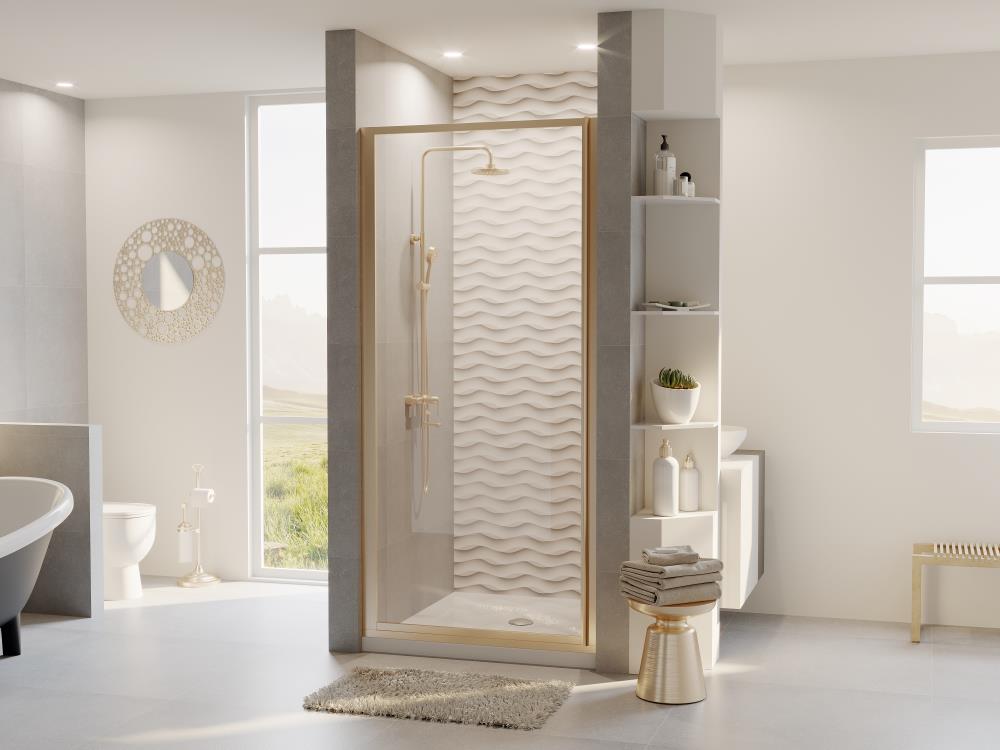 Coastal Shower Doors L35.66N-C Legend Brushed Nickel 34-3/4-in to 35-1/4-in W x 64-in H Framed Hinged Shower door 1/8-in Thick Clear Glass