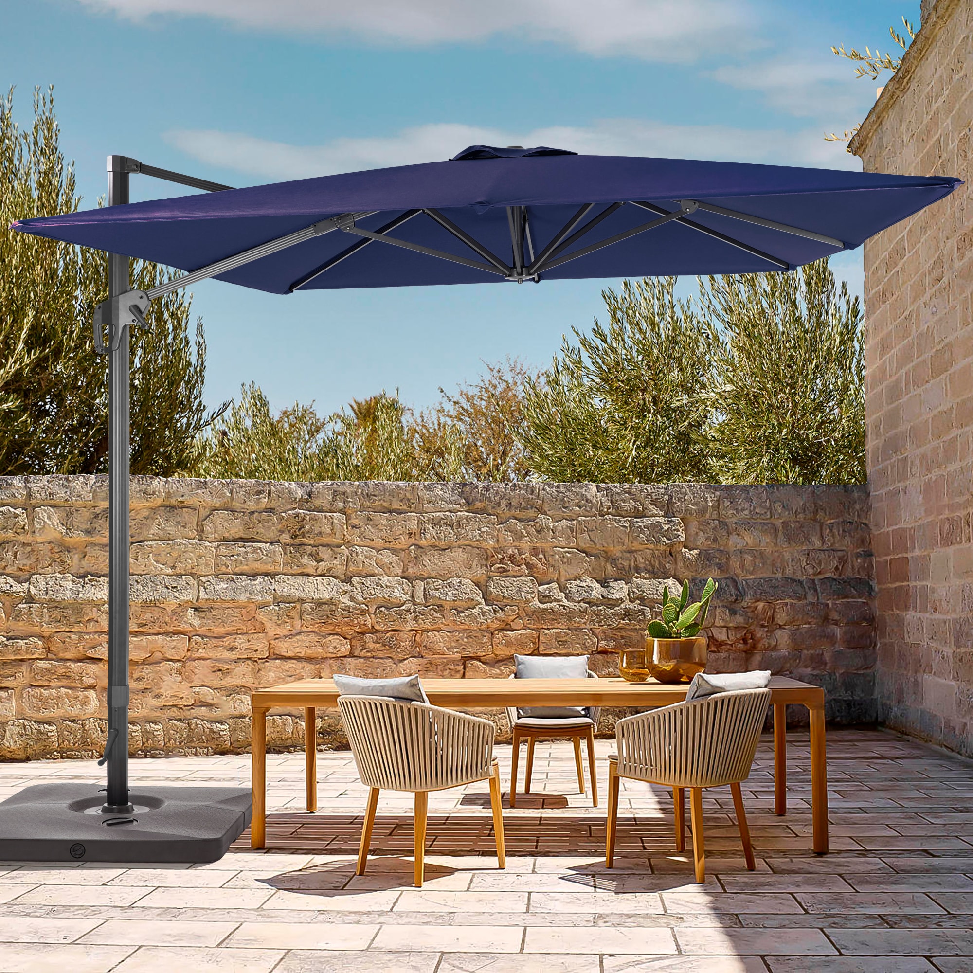 ACEGOSES LW-WB-1159NY 11.5-ft Aluminum Blue No-tilt Cantilever Patio Umbrella with Base