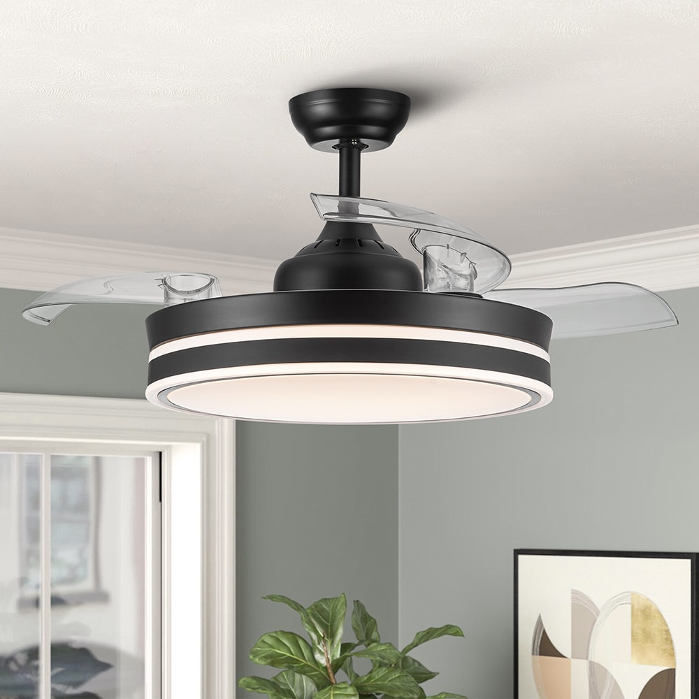 Topcraft TCCF65 Ceiling Fans 42-Inches Black with Transparent Blades Color-Changing Integrated LED Fixture Indoor Downrod mount Standard Ceiling Fan With Light and Remote ( 3 -Blade)