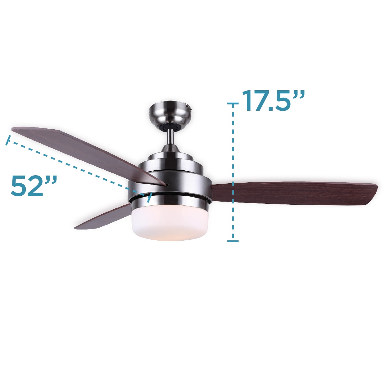 Mahogany and Nickel 52" Ceiling Fan with Remote and Light Kit