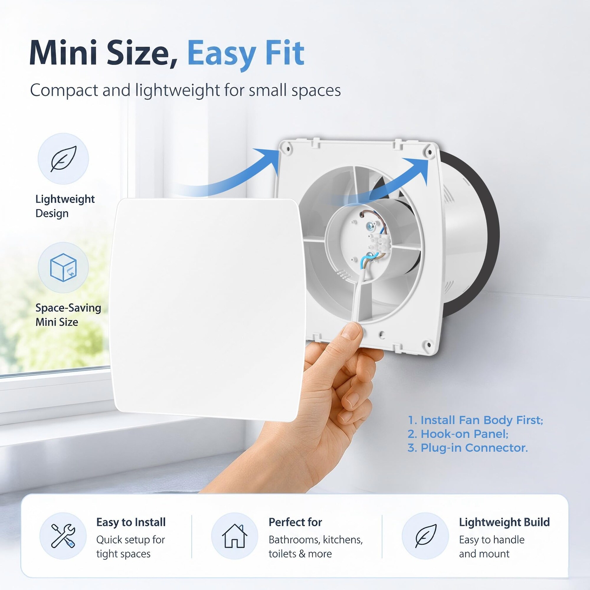 UUDULY 4 Inch Exhaust Fan 50 CFM Quiet Small Window Wall Mount Vent ...
