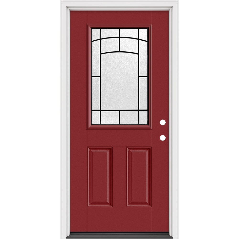 Masonite 631844 Brooklyn 36-in x 80-in x 4-9/16-in Fiberglass 3/4 lite Right-hand inswing Sandy Shore Painted Prehung Slab Front Door with Brickmould Solid core