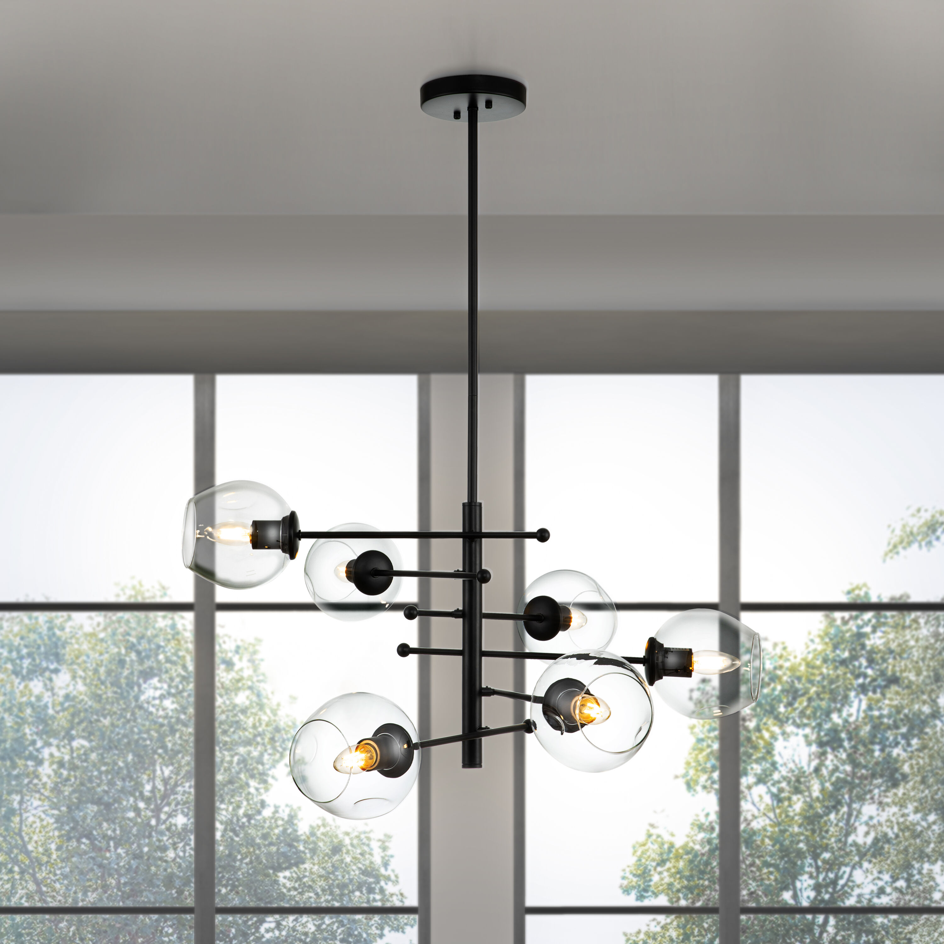 AloaDecor Lighting L7068D78MB06A 6 -Light Matte Black Modern/contemporary For Use in Bedrooms, Dining Rooms, Foyers, Kitchens, Living Rooms Chandelier