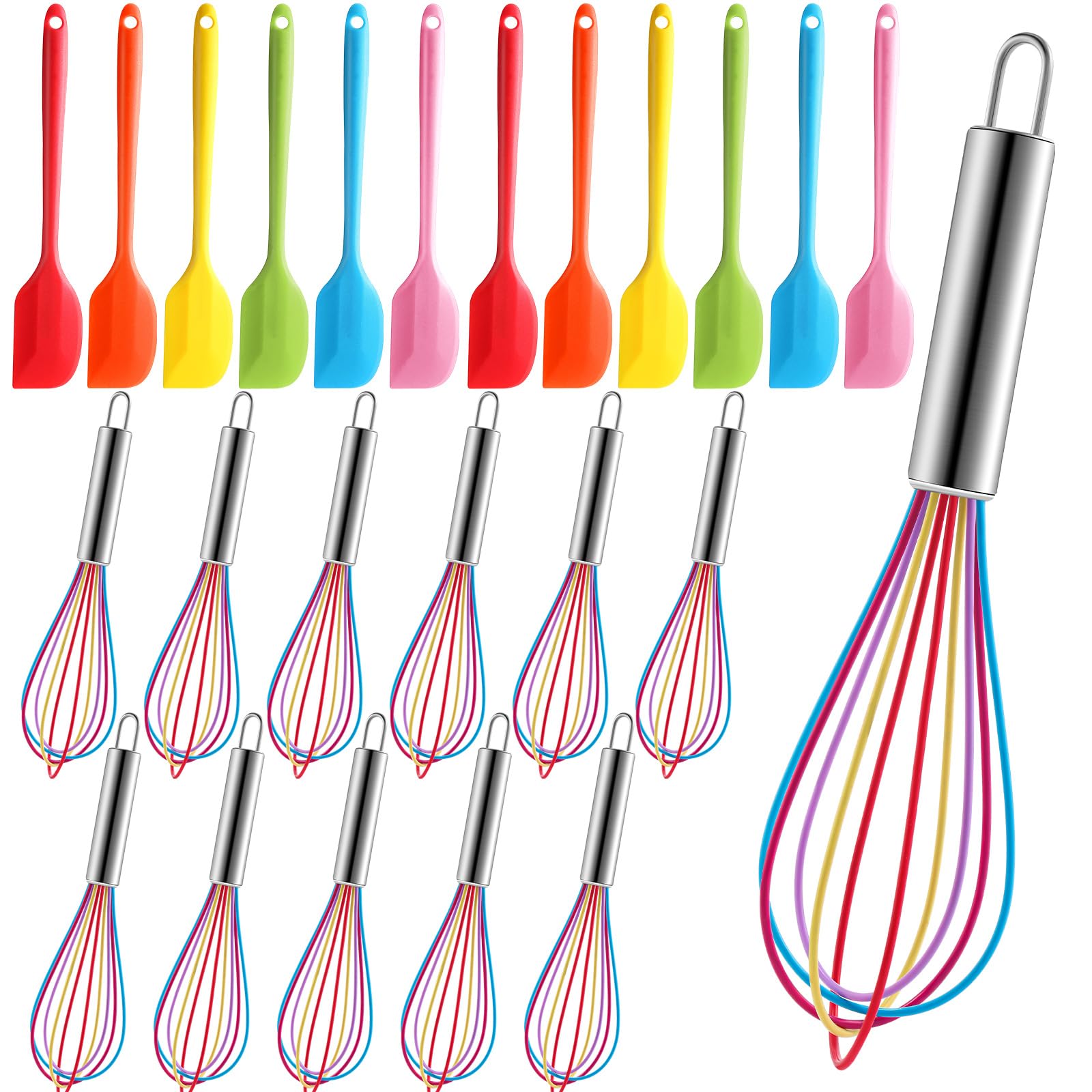 Aoibox  24 Piece 8 Inch Mini Silicone Spatula and Whisk Set Non Stick Flexible Baking Mixing Kitchen Utensils