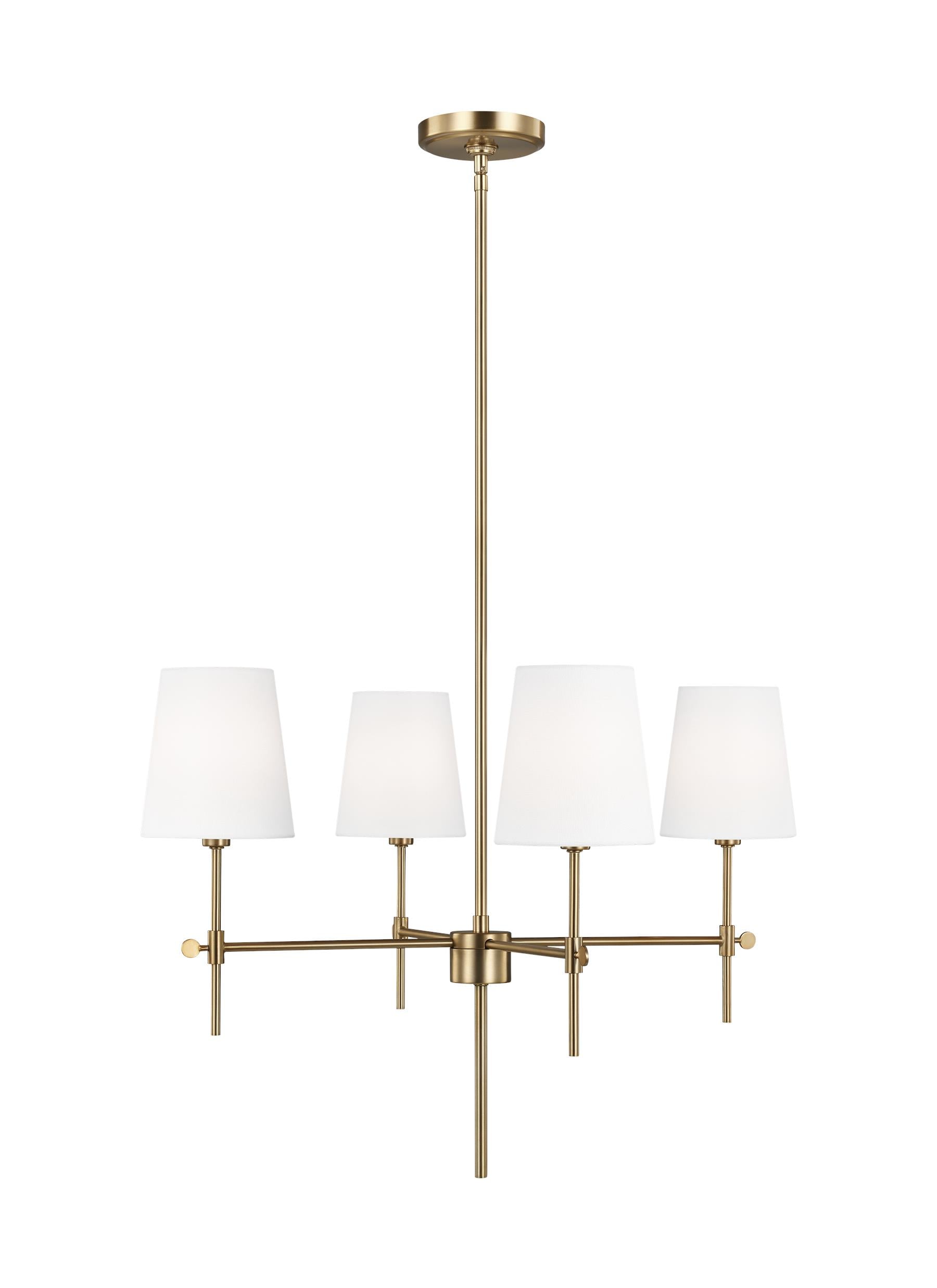 Satin Brass 4-Light Chandelier with White Linen Shades