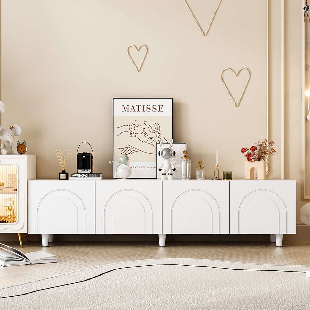 Homsee C-KF460058-01 Modern Minimalist White TV Console With Soft-Close Hinges And Stylish Arch Design: Elegant Storage For Living Spaces