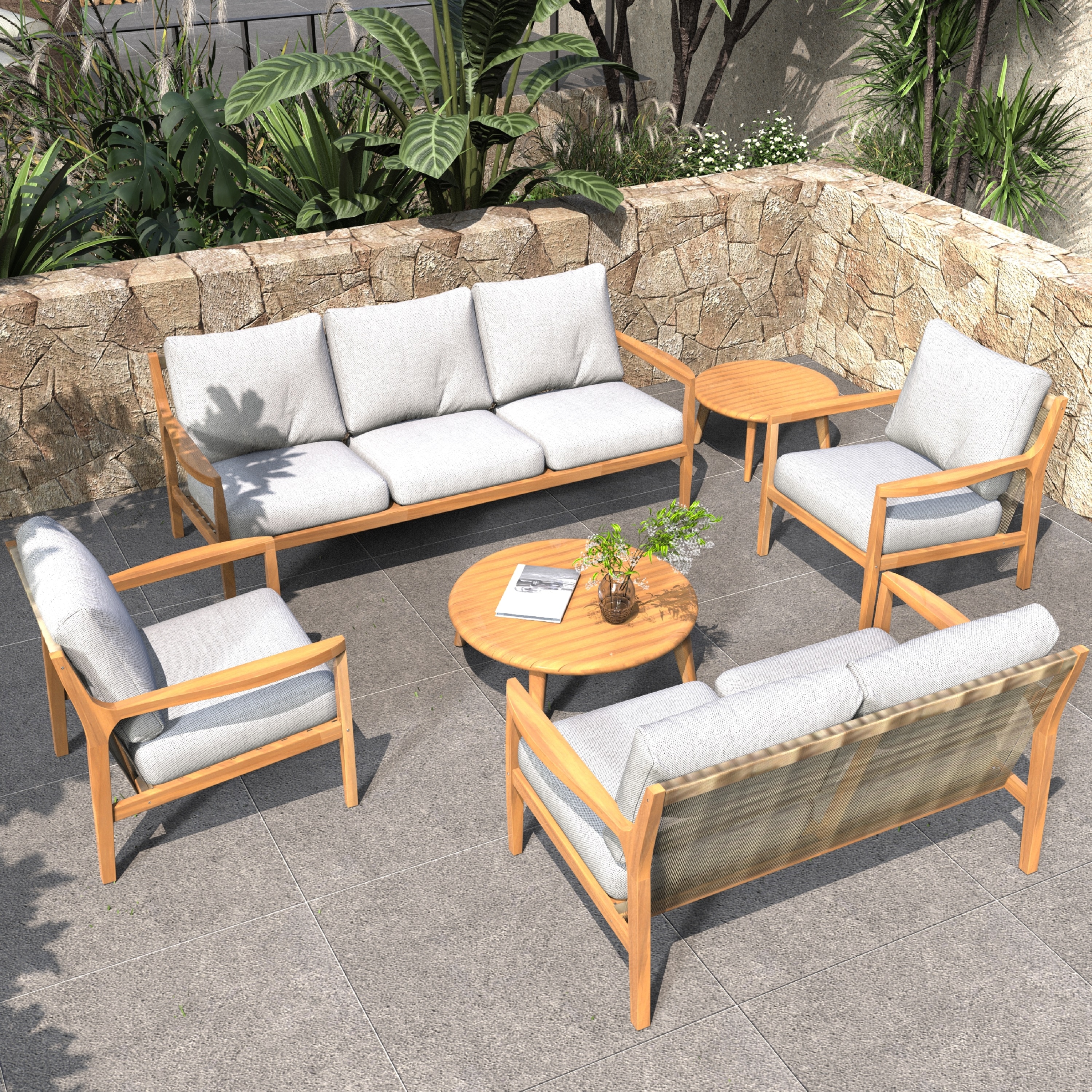 Moda Furnishings PAS-2513 Belle 6 -Piece Patio Sofa Conversation Set with Gray Cushions