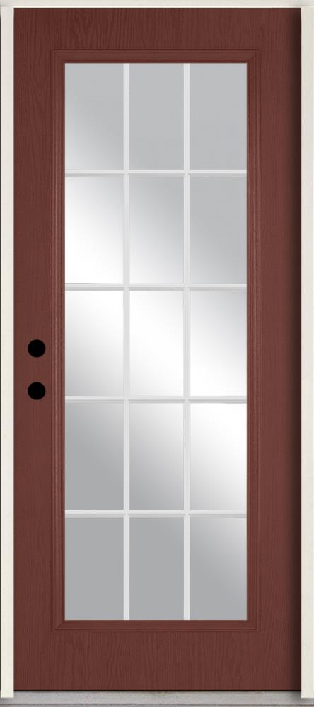 RELIABILT LO889951 36-in x 80-in x Fiberglass Full lite Right-hand inswing Wineberry Stained Prehung Front Door Insulating core with Grilles