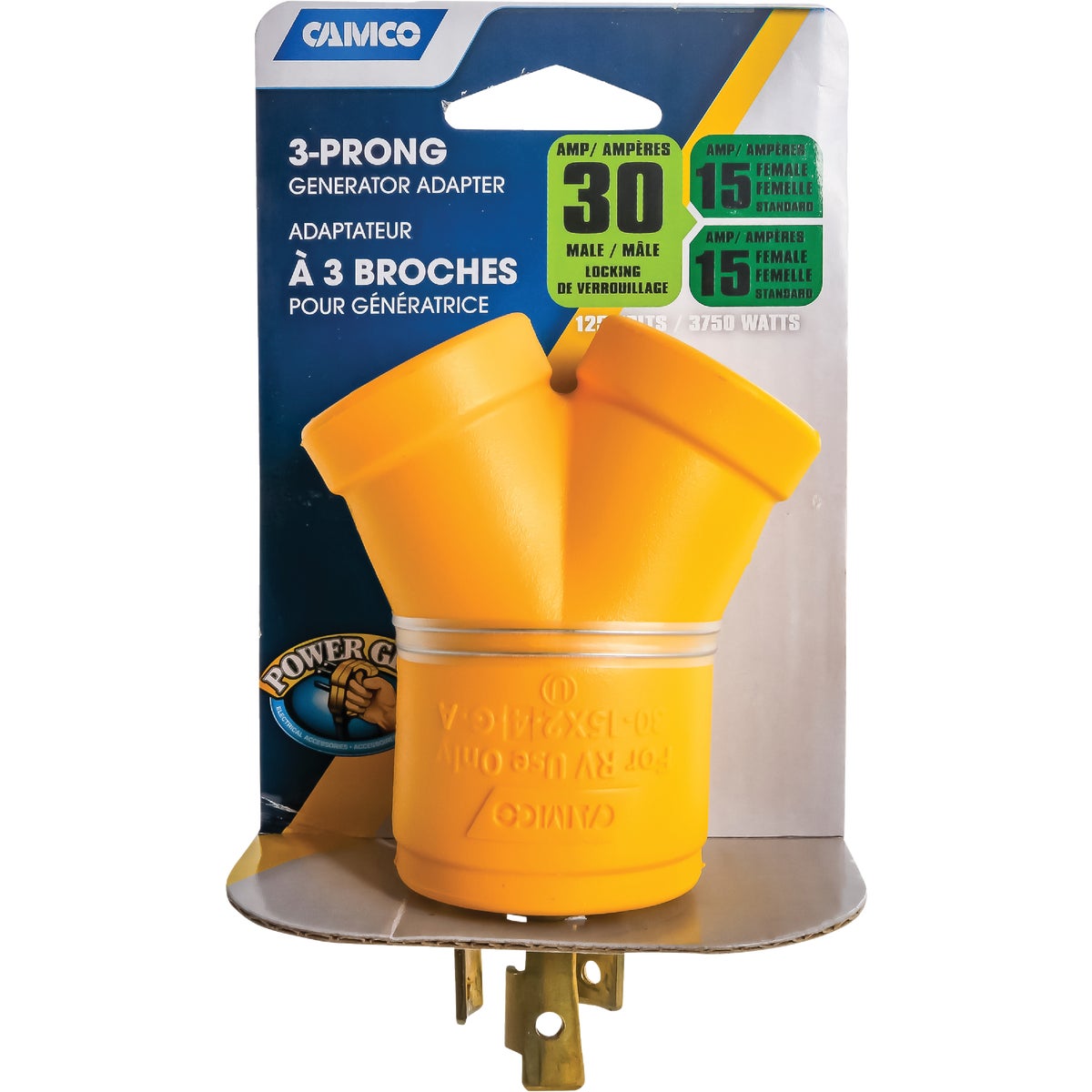 CAMCO PowerGrip 55433 L5-30 to 2x 5-15 Generator Adapter 125V 30A