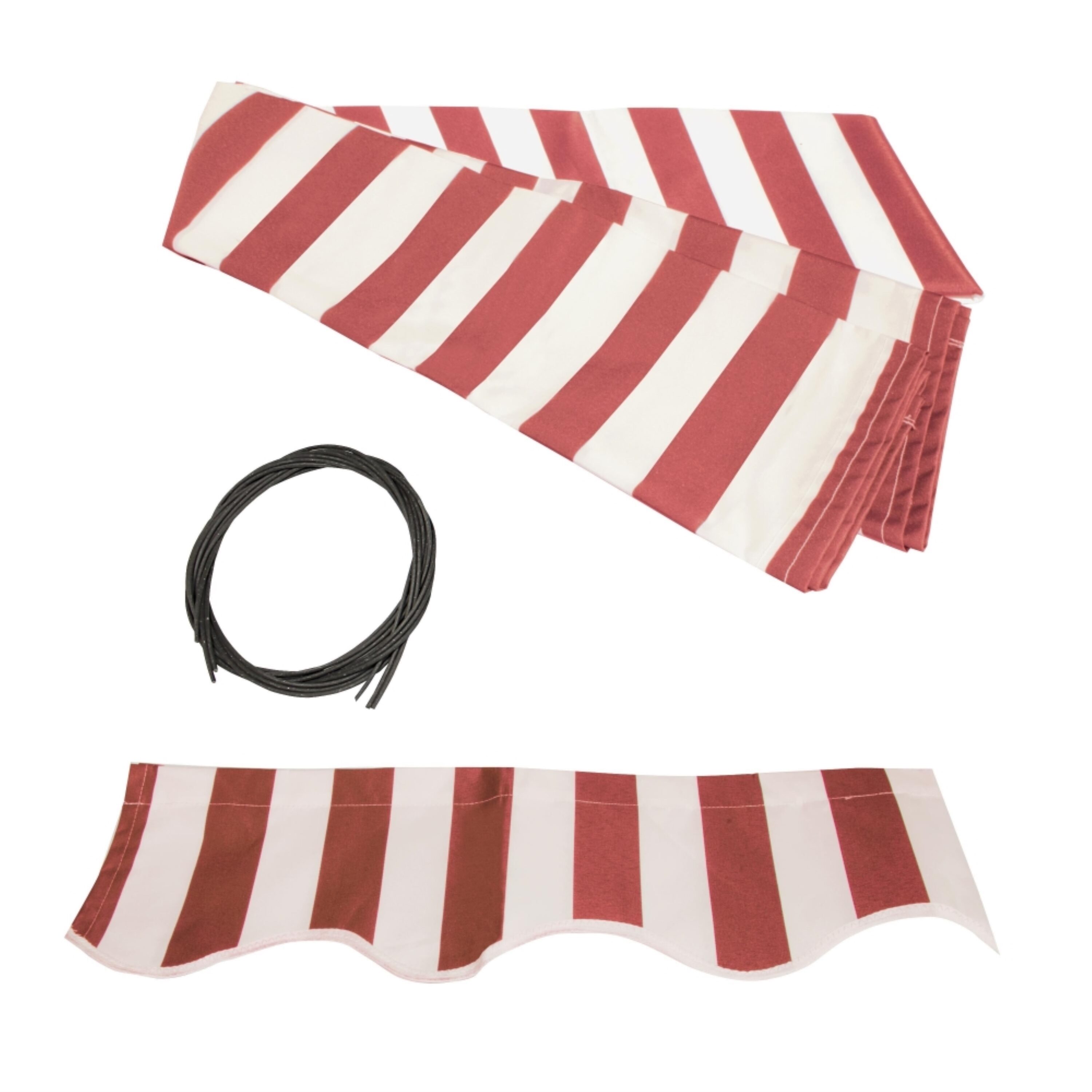 Red and White Striped Motorized LED Patio Awning with Semi-Cassette Frame