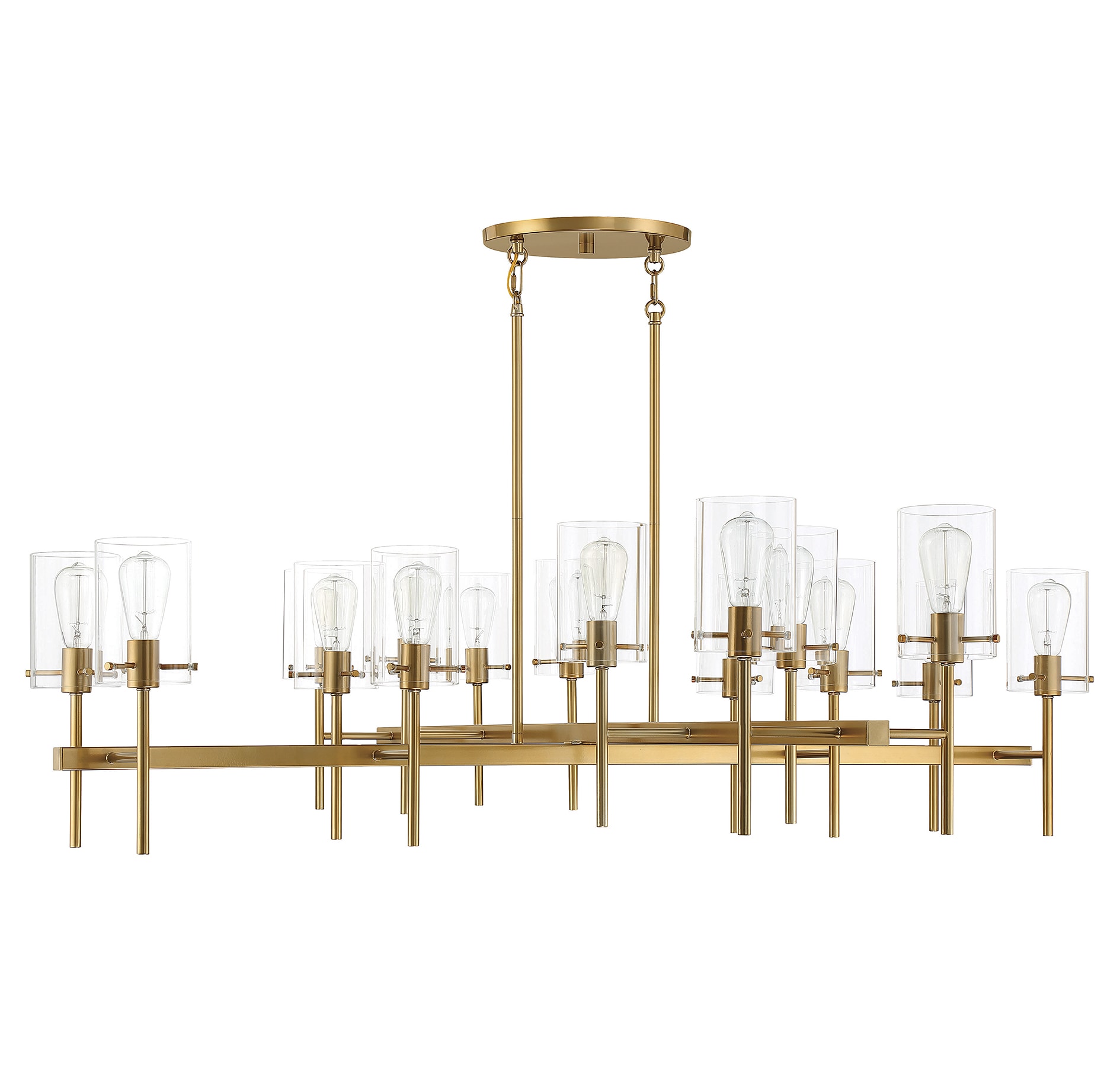 Modern Burnished Brass 16-Light Chandelier with Clear Glass Shades