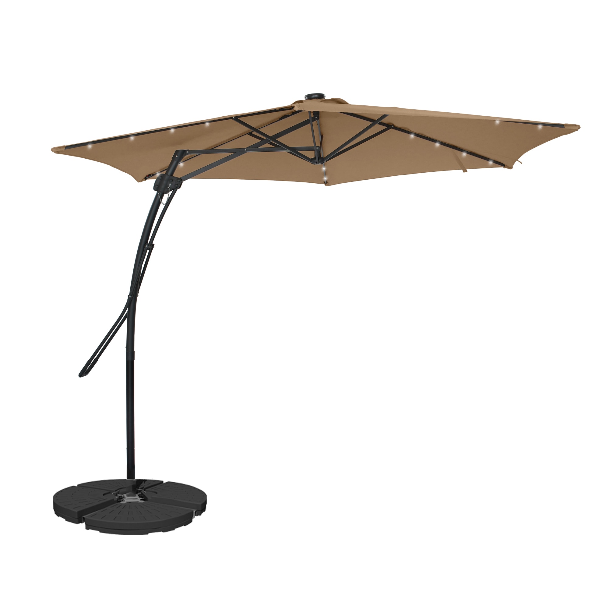 Mondawe LC-NSM011LTN 10-ft Steel Tan No-tilt Offset Patio Umbrella with Lights with Base